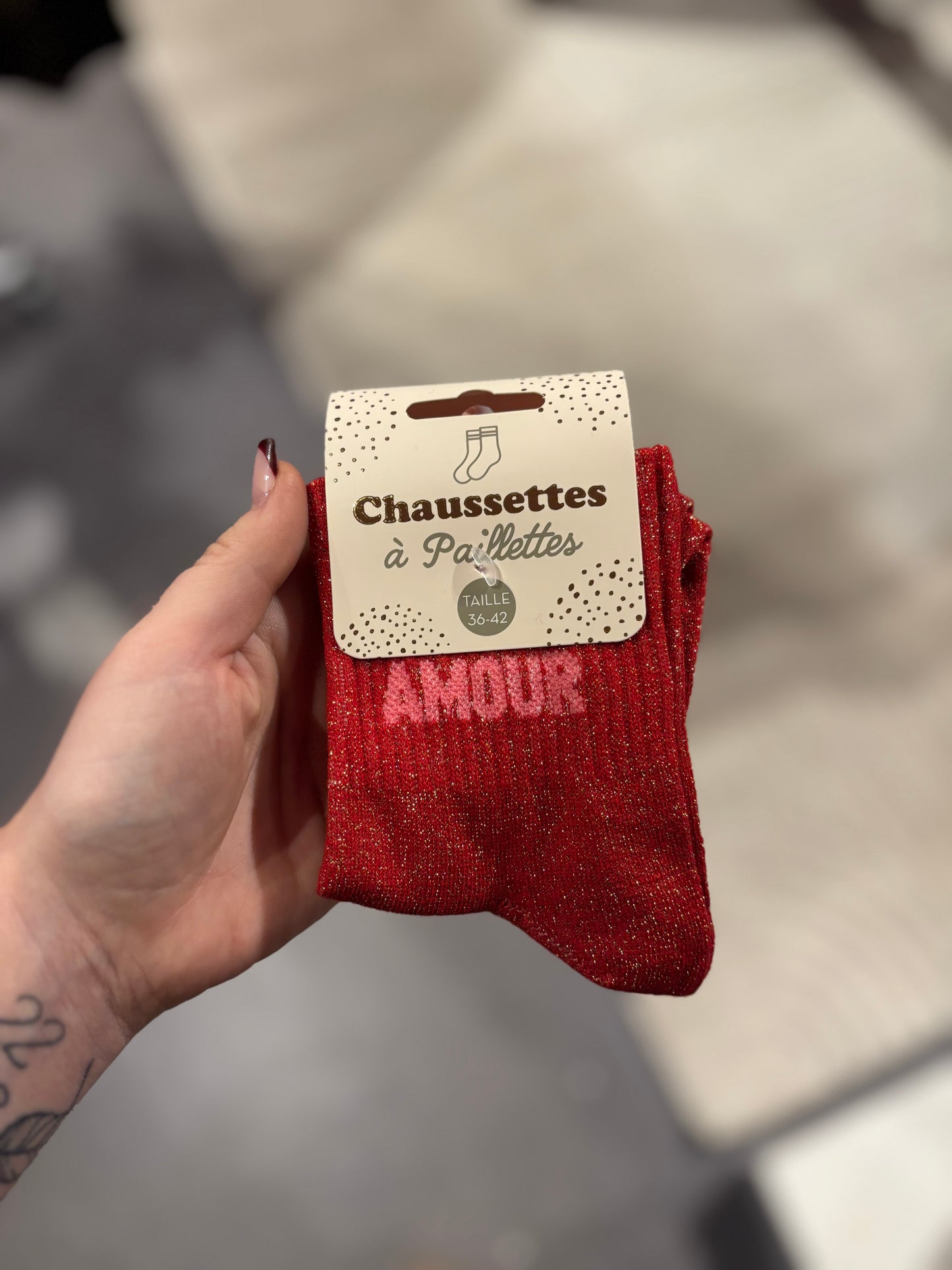 Chaussette Ă paillettes amour rouge