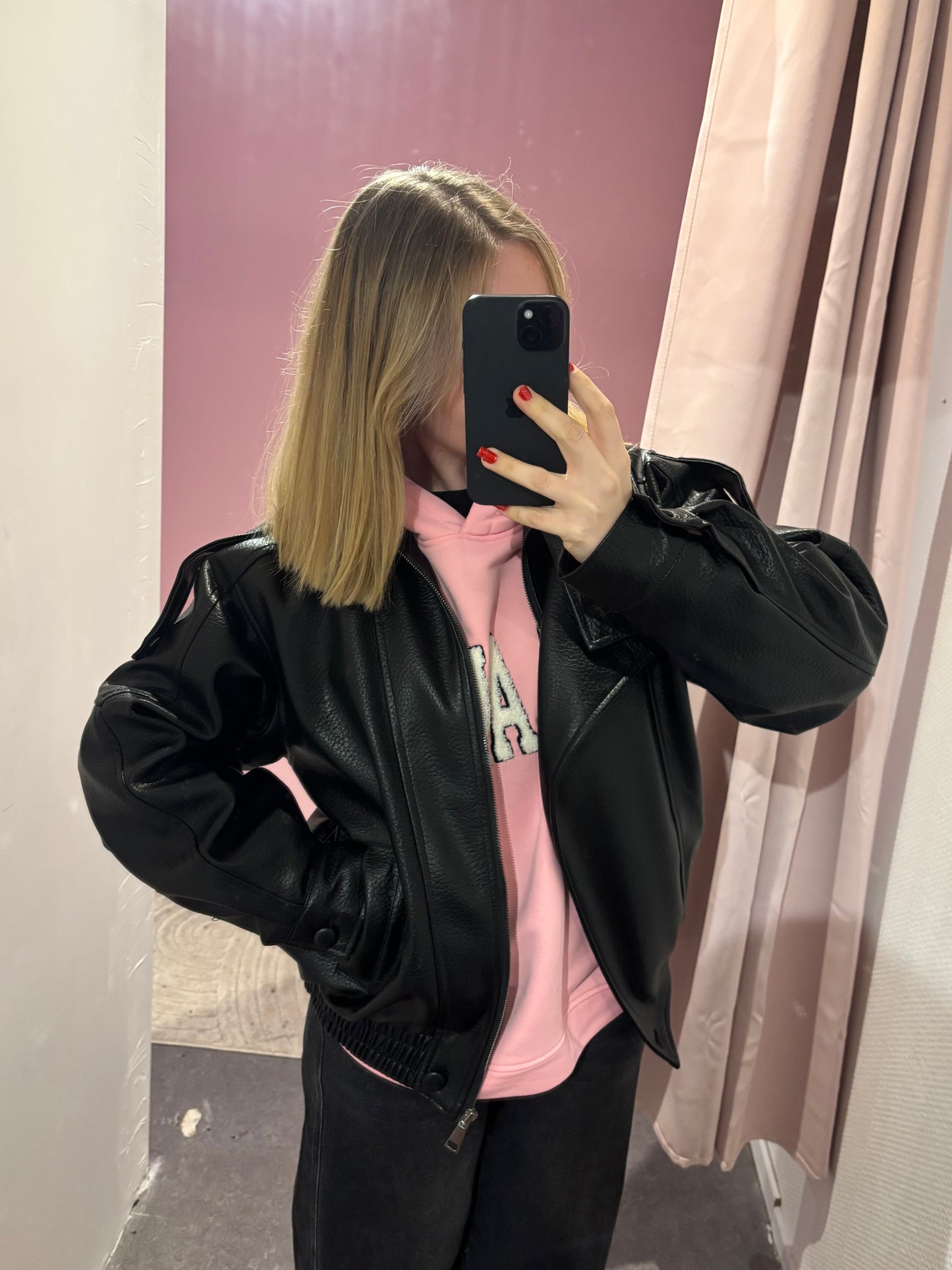 Veste simili cuir aviateur oversize noire