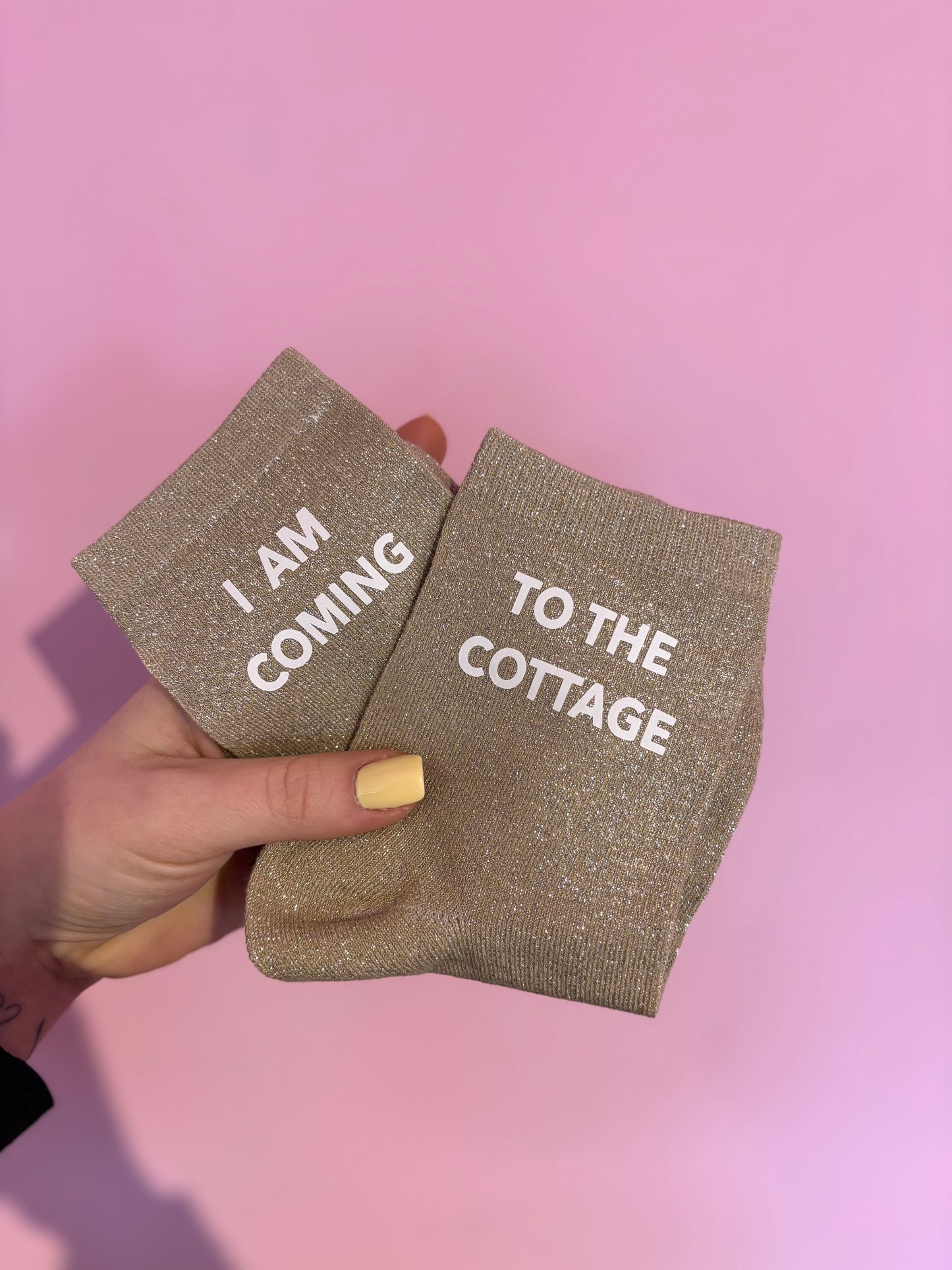 Chaussettes paillettes Iam Coming to the cottage Beiges