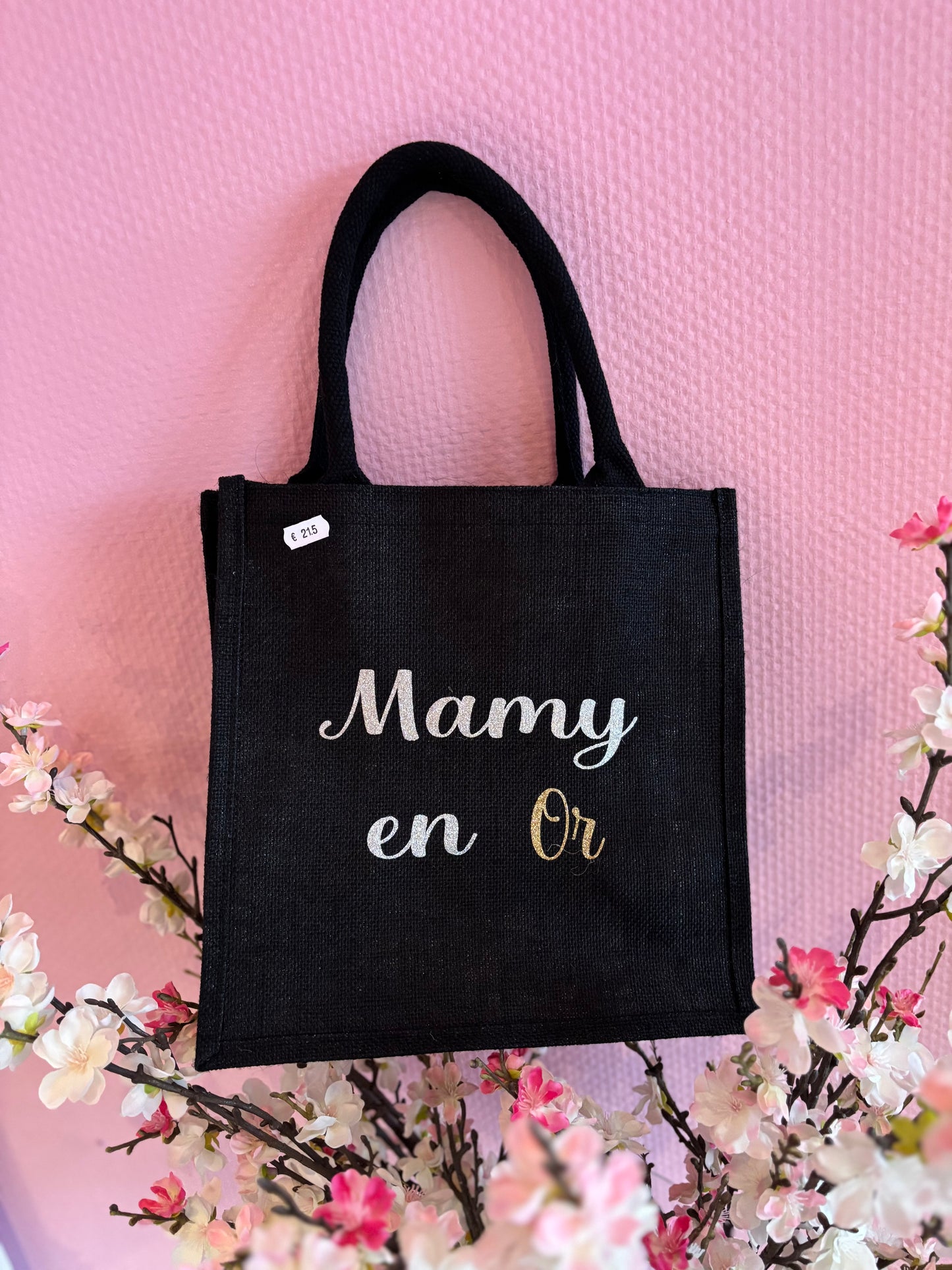 Sac en jute mamy en or taille moyenne noir