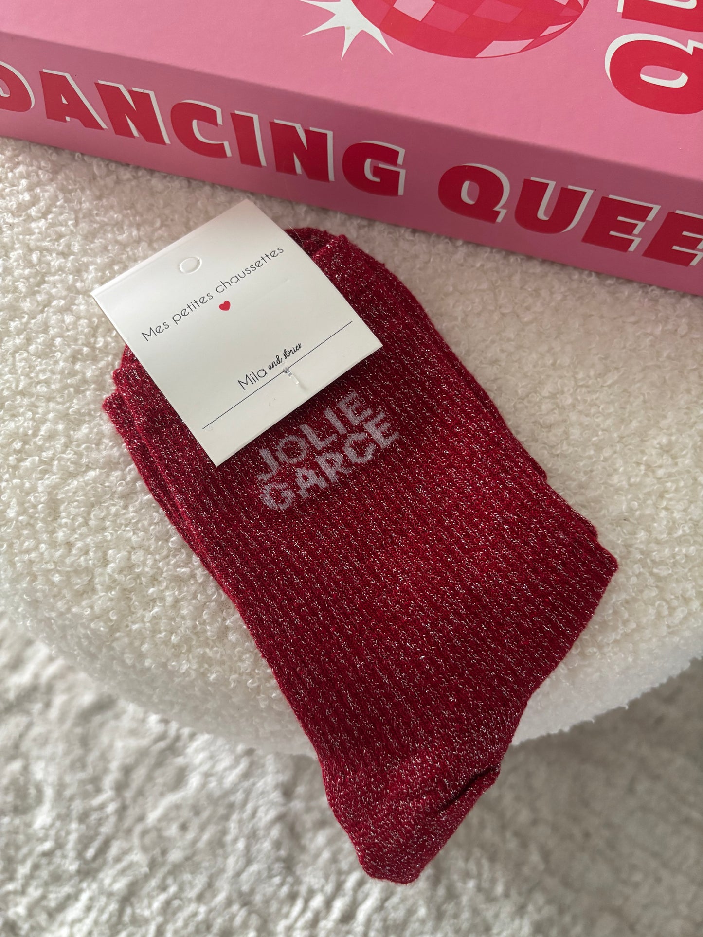 Chaussette à paillettes jolie garce bordeaux rouge