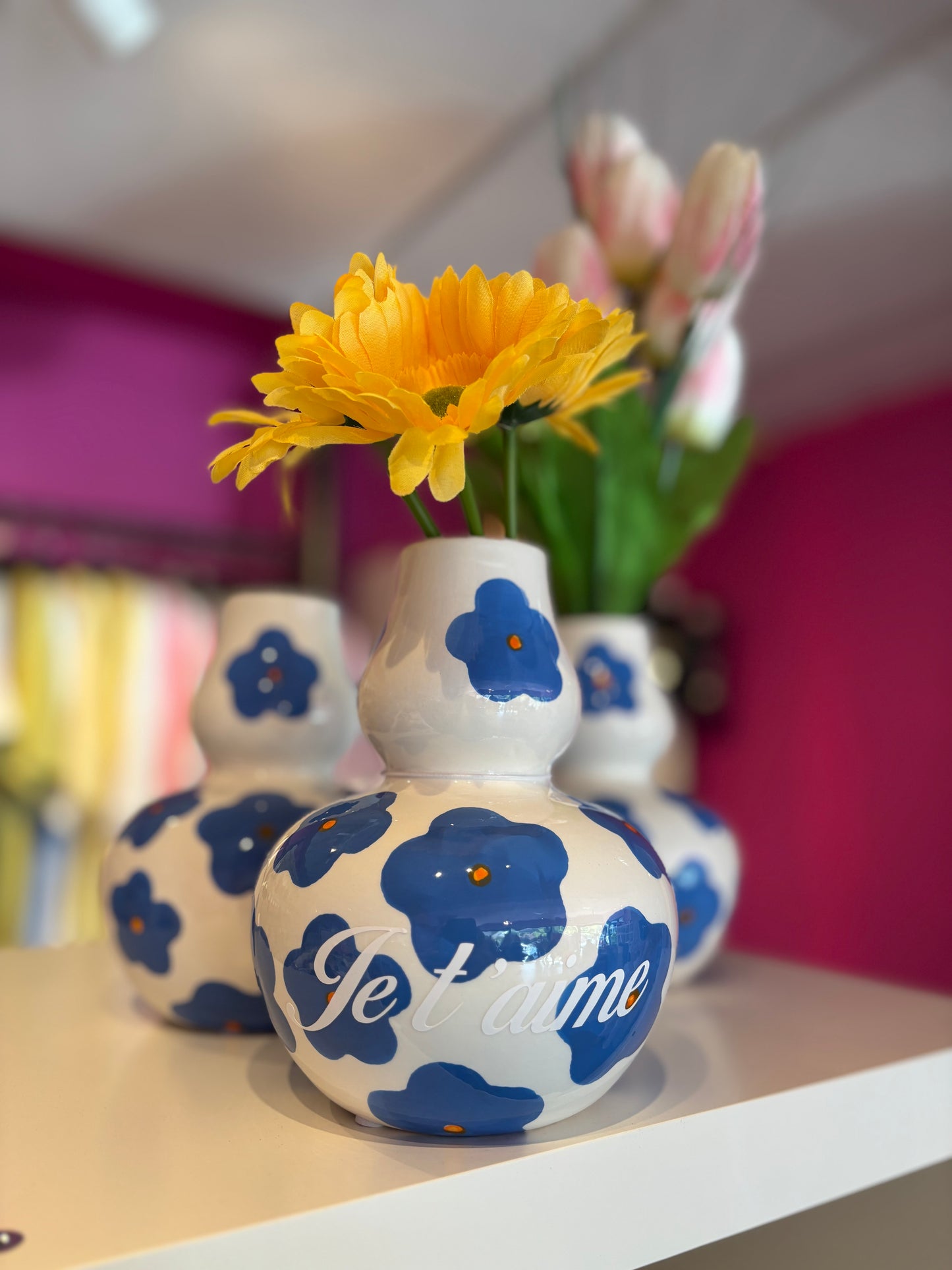 Vase Fleurs bleues Je t’aime