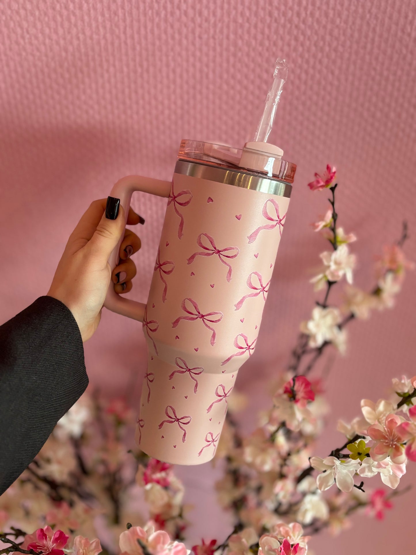 Grosse gourde isotherme noeud rose poudré