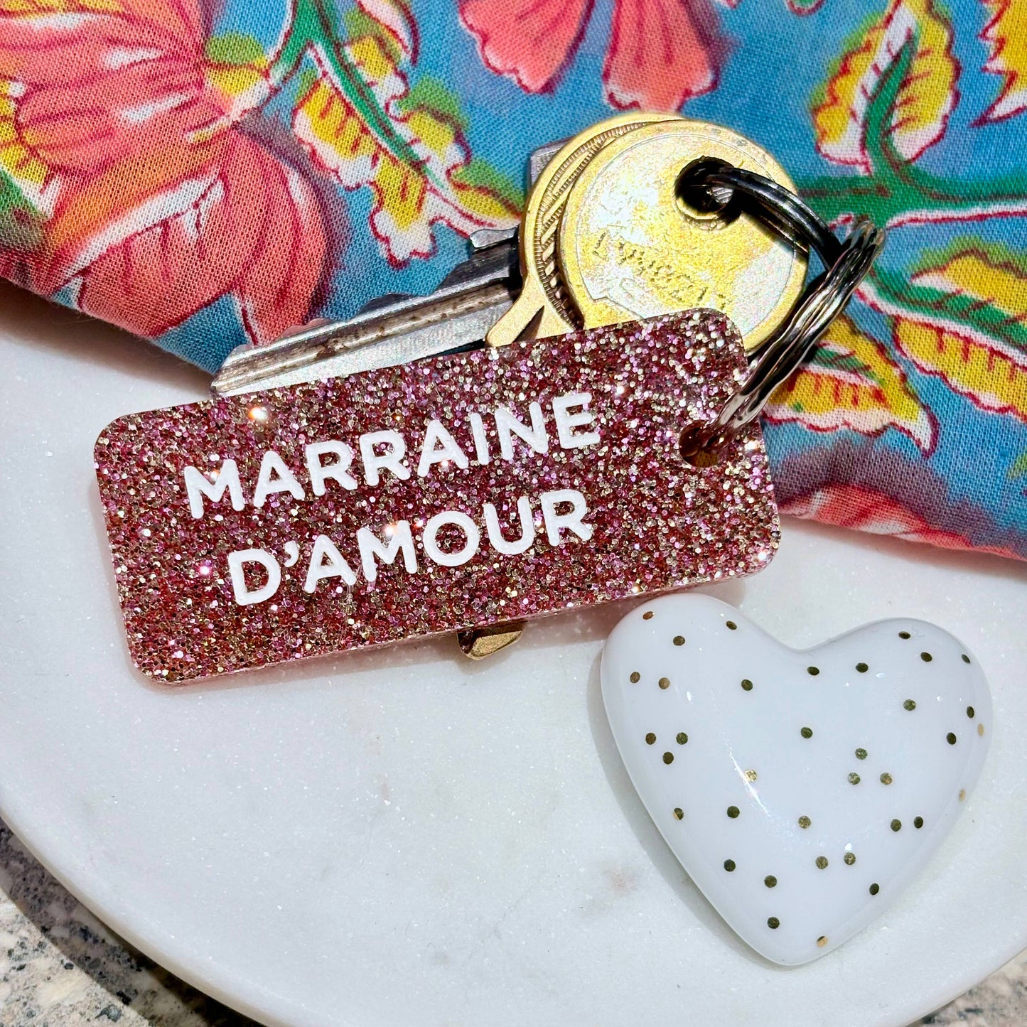 Porte clé à paillettes : marraine d’amour