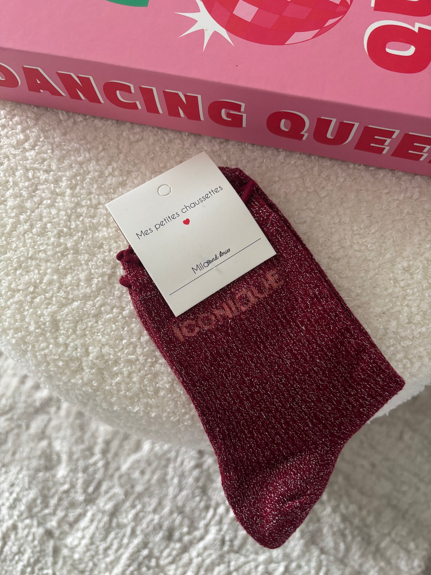 Chaussette à paillettes iconique bordeaux