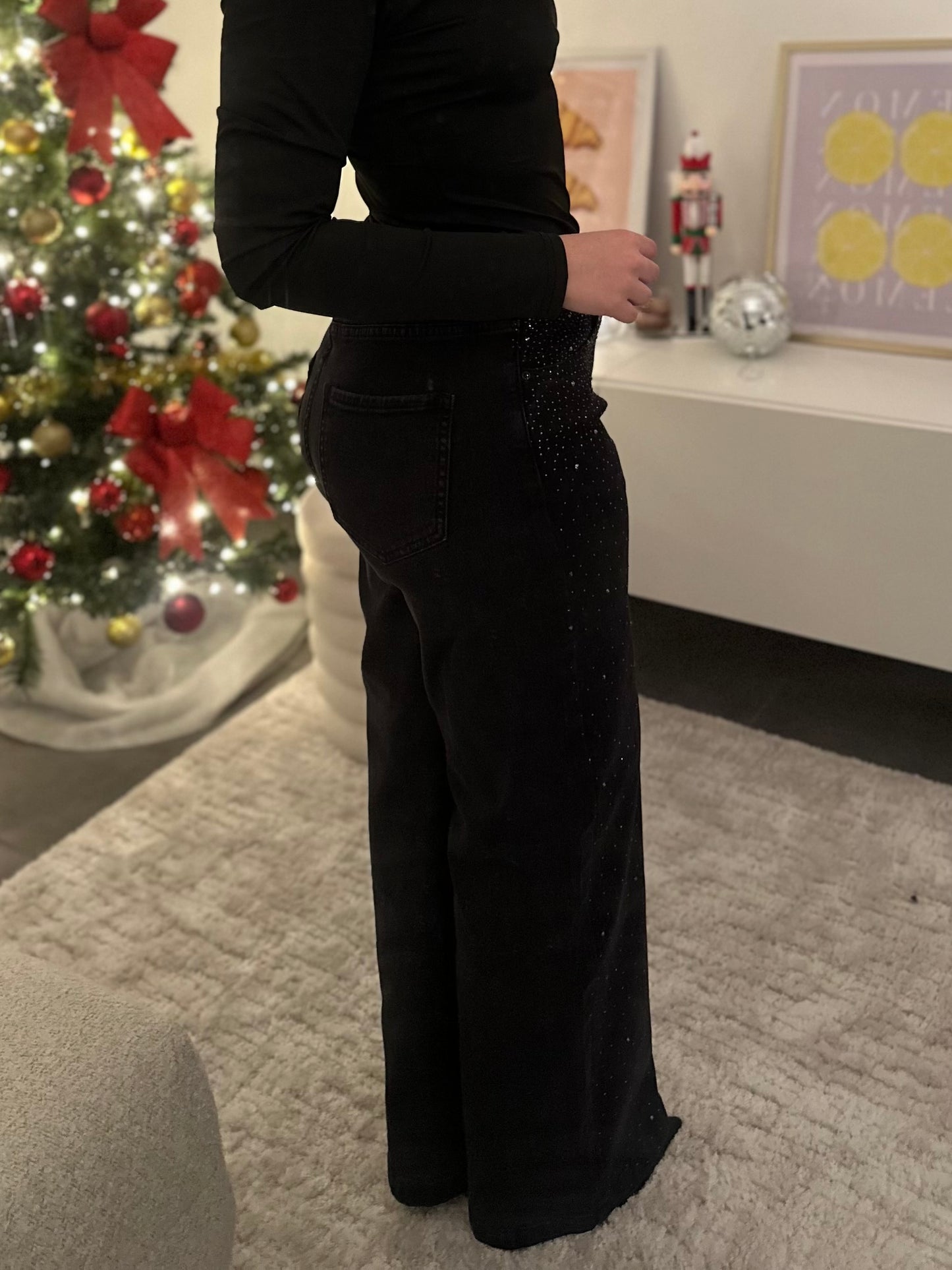 Jean asymétrique noir strass