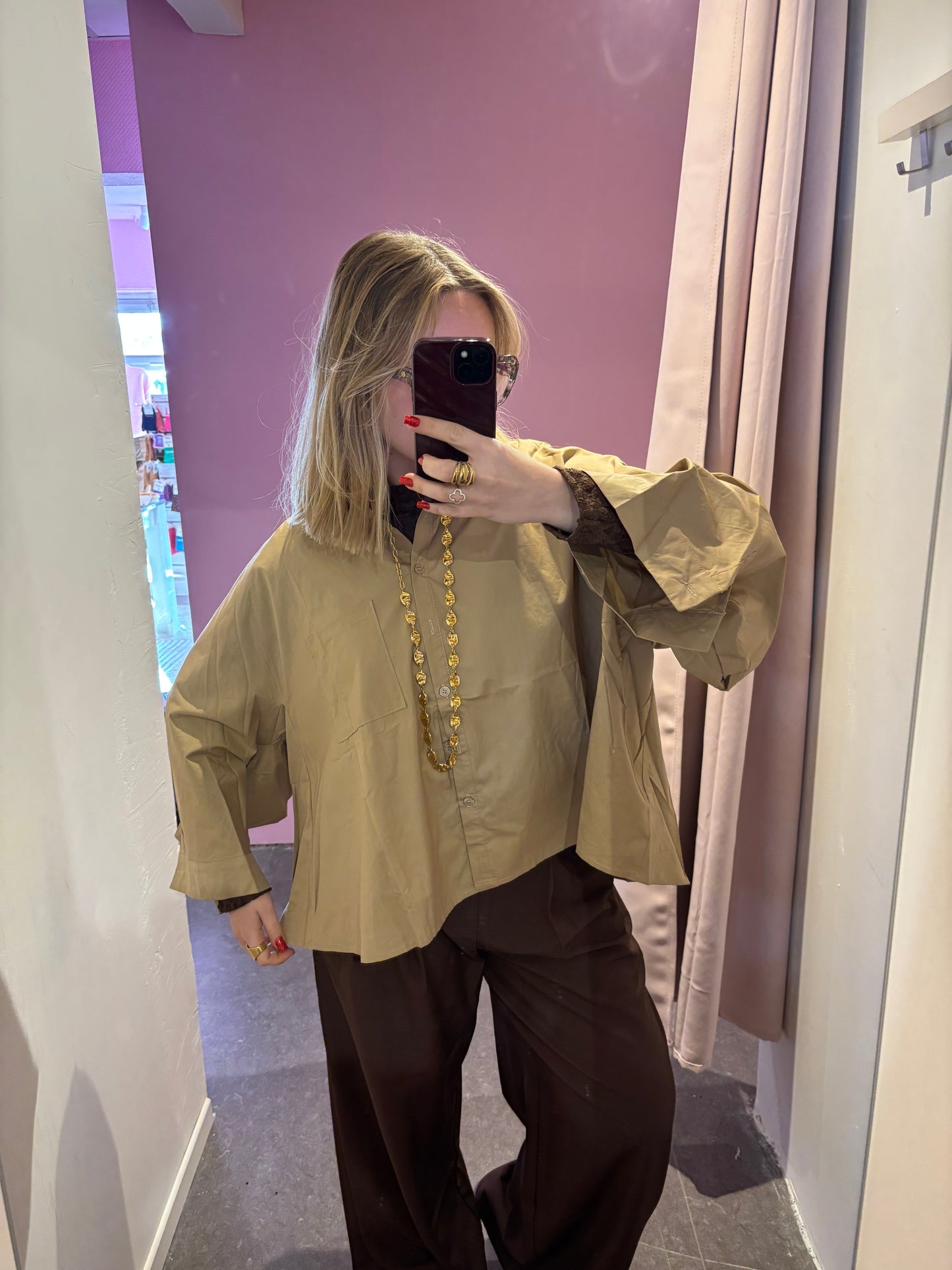 Chemise courte Oversize Taupe