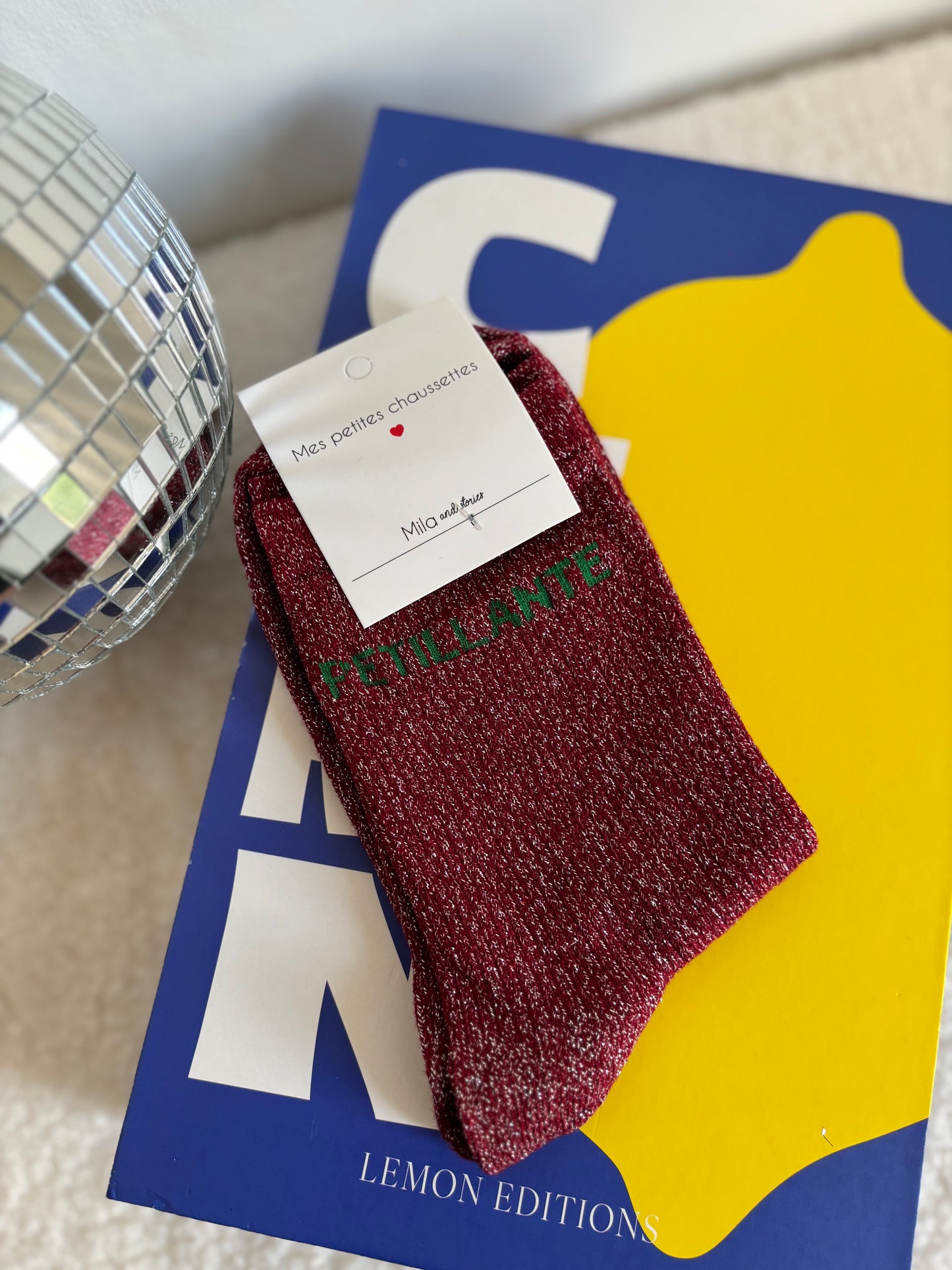 Chaussette à paillettes pétillante bordeaux