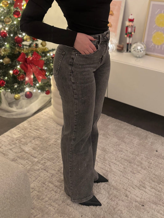 Jean gris strass délavé