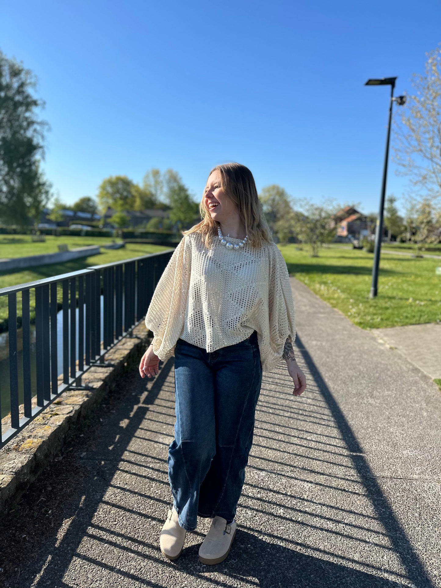 Top Noeud maille beige et dorée