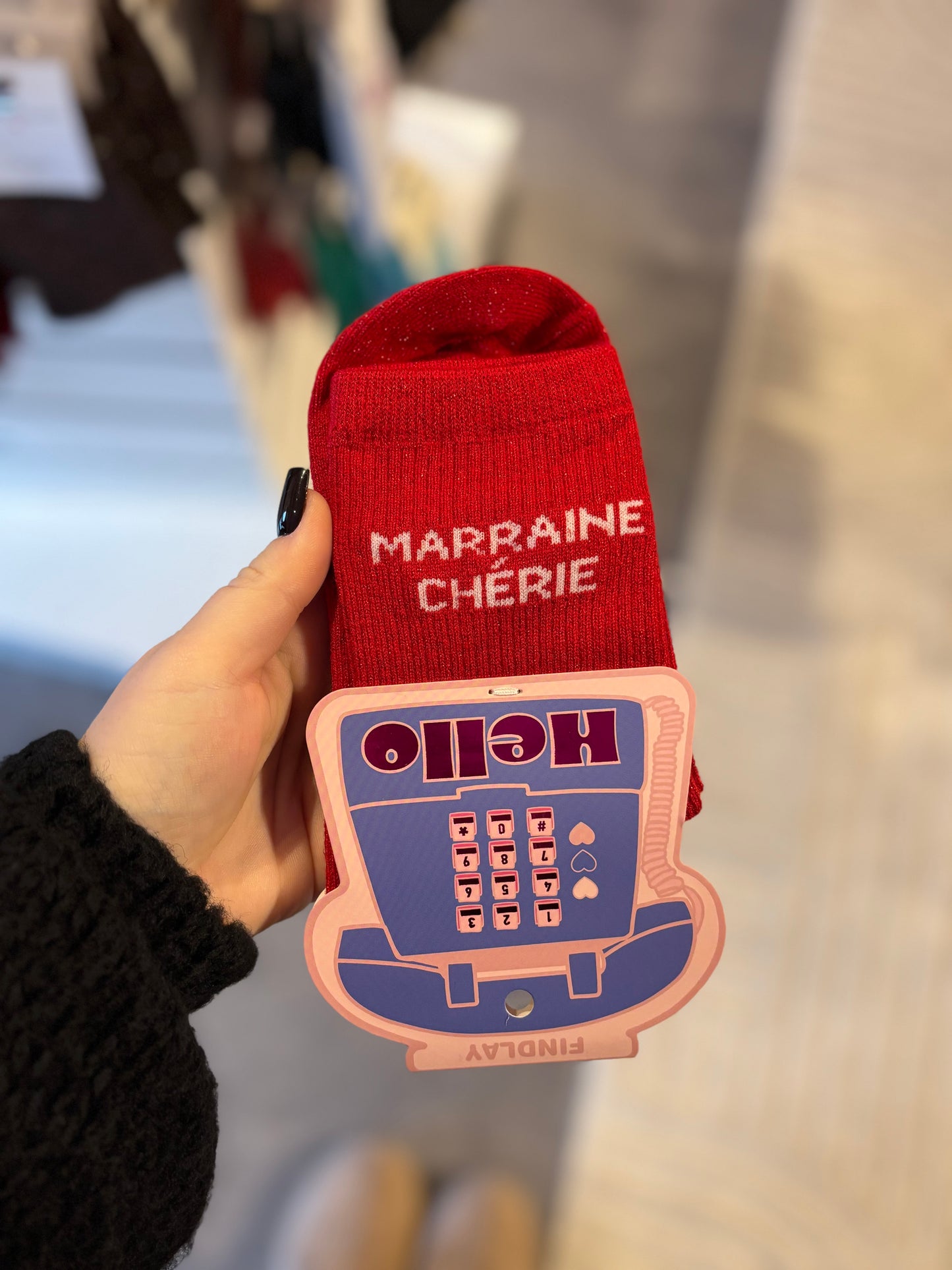 Chaussette à paillettes marraine chérie rouge