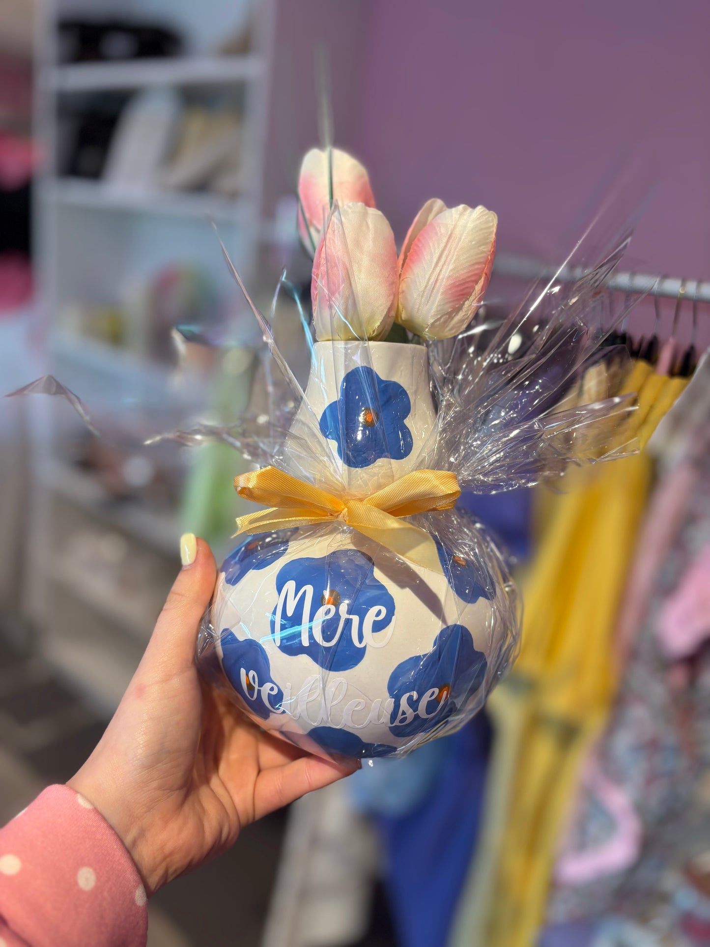Vase Fleurs bleues mère veilleuse