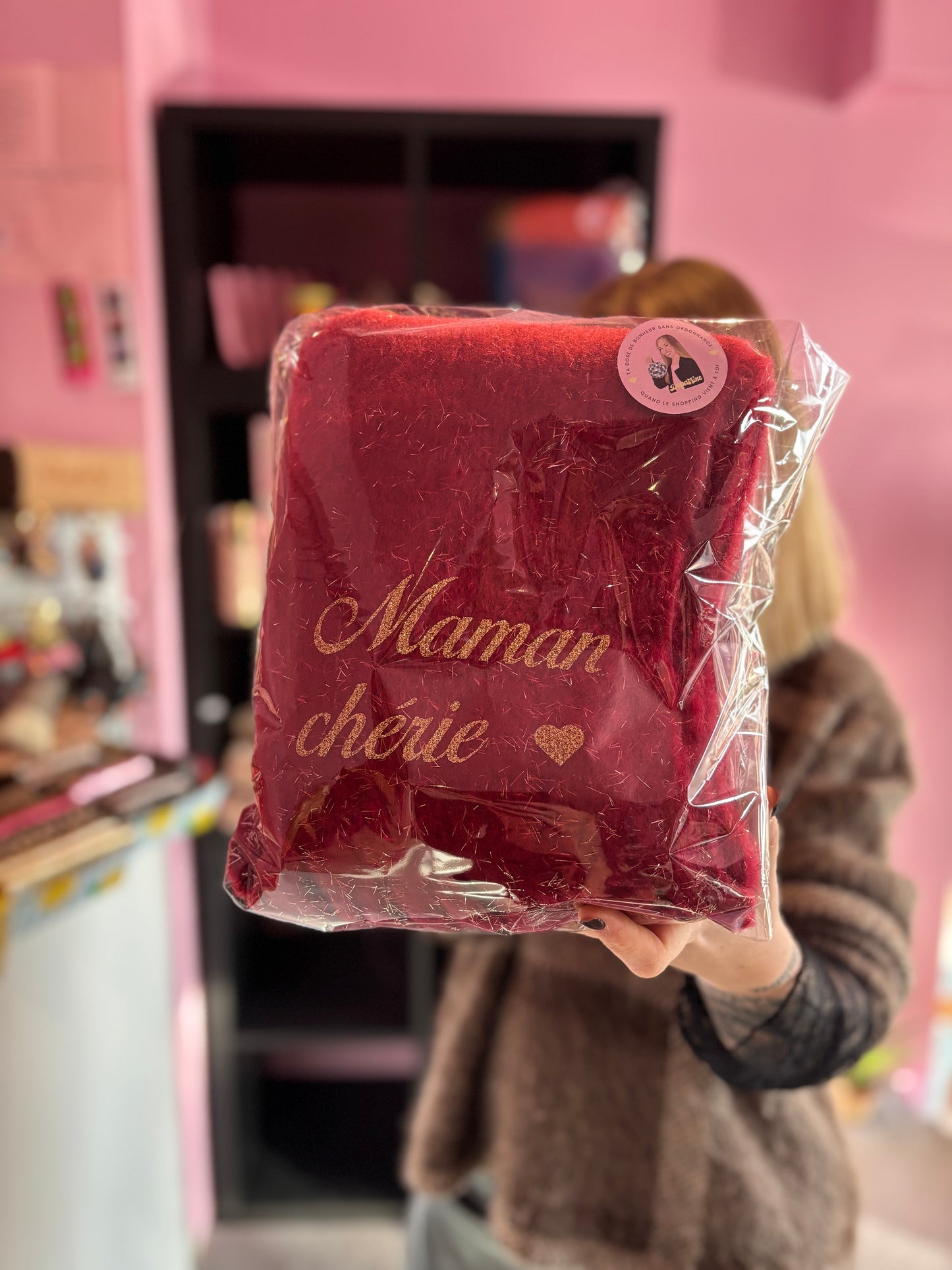 Écharpe maman chérie bordeaux paillettes