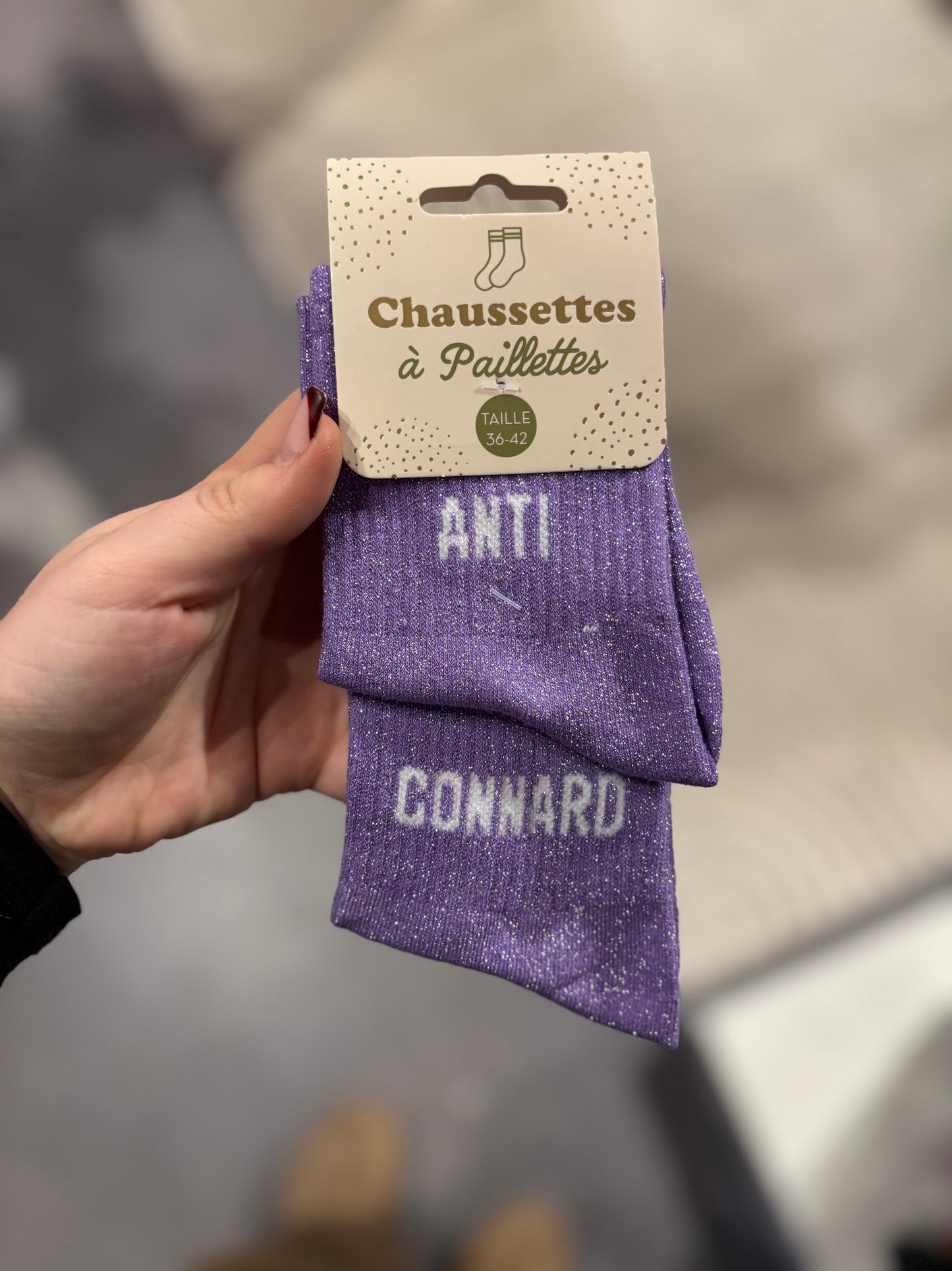 Chaussette Ă paillettes anti connard mauve