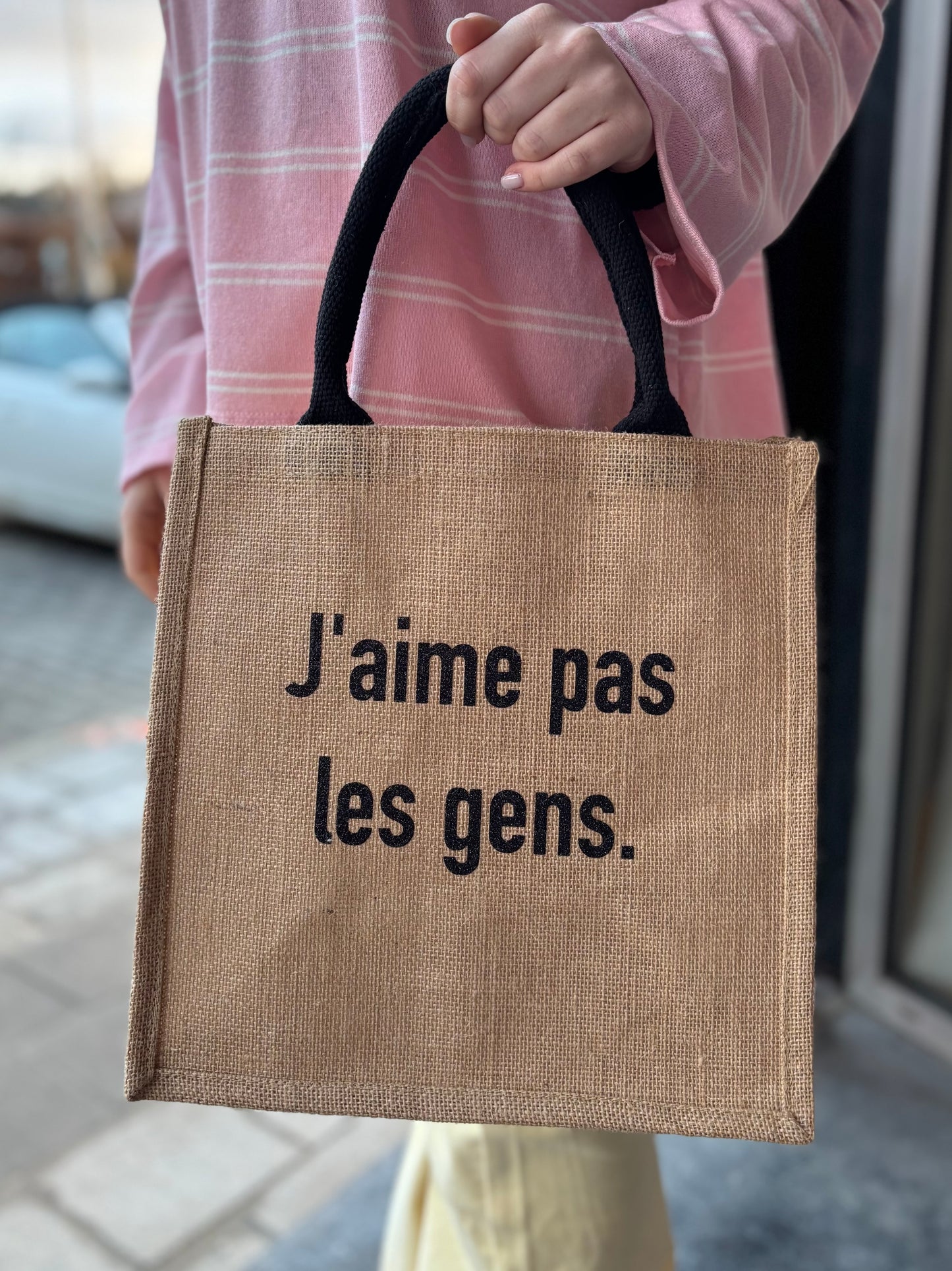 Sac en jute beige J’aime pas les gens moyen