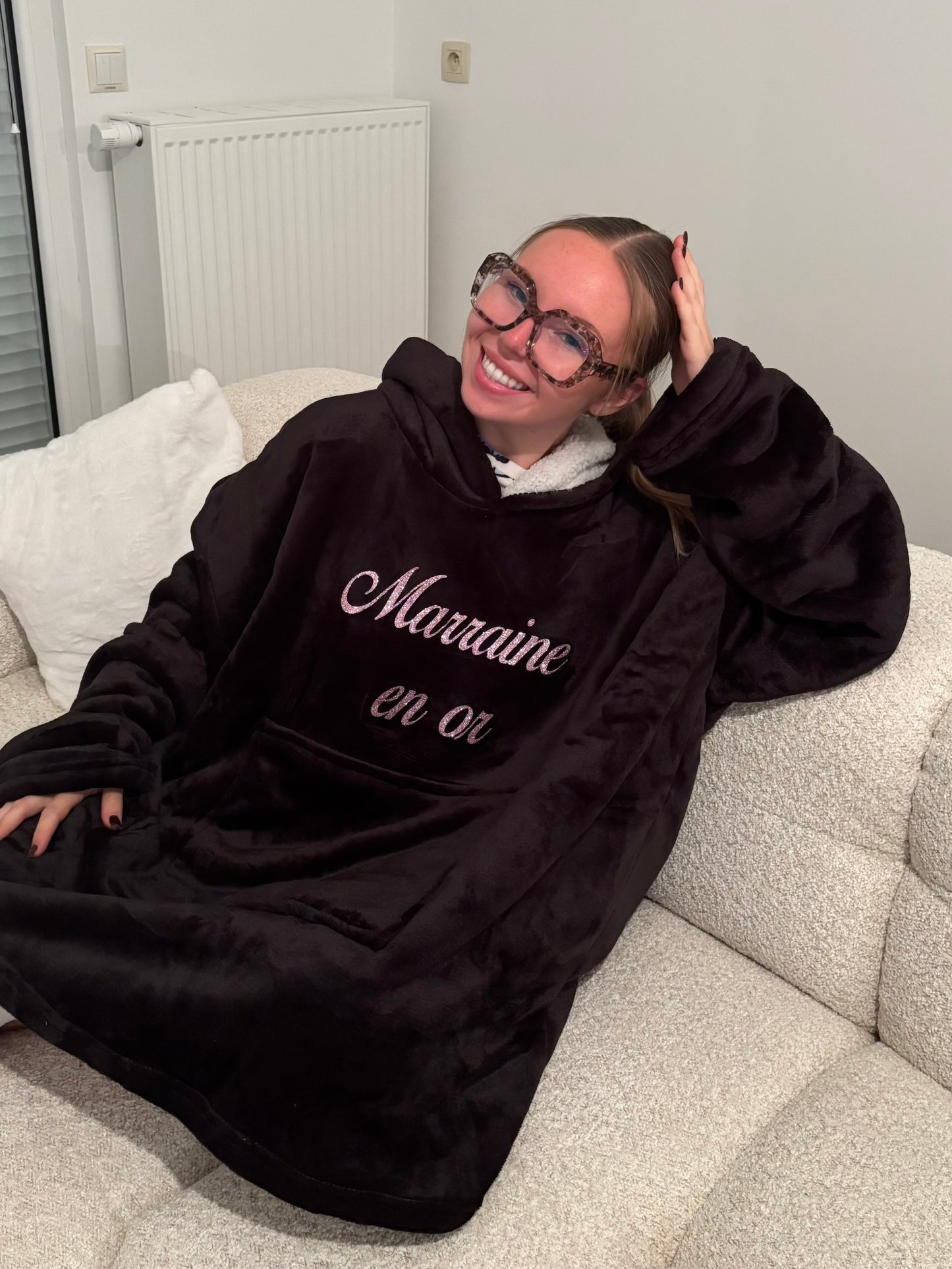 Poncho plaid noir marraine