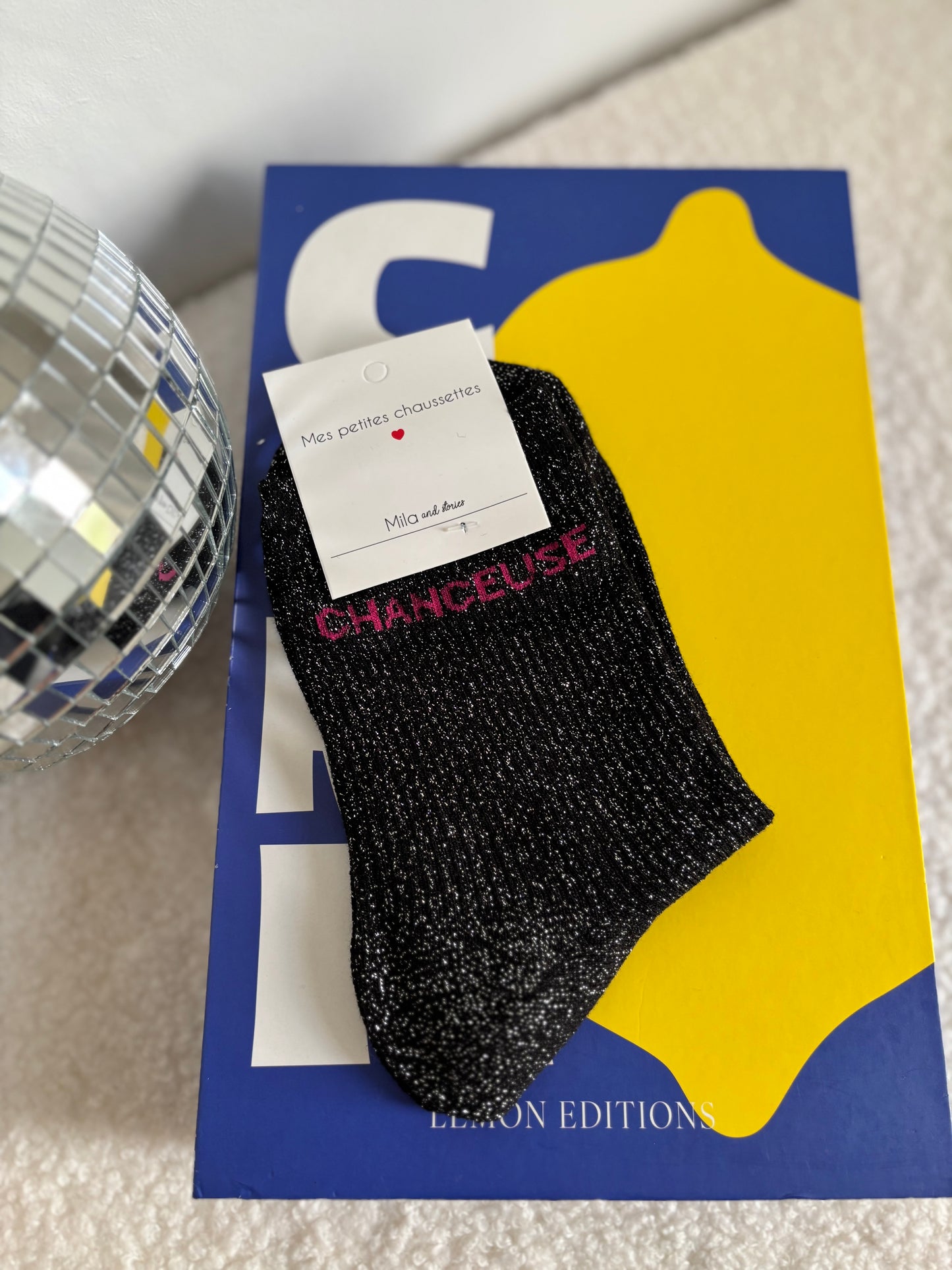 Chaussette à paillettes chanceuse noir