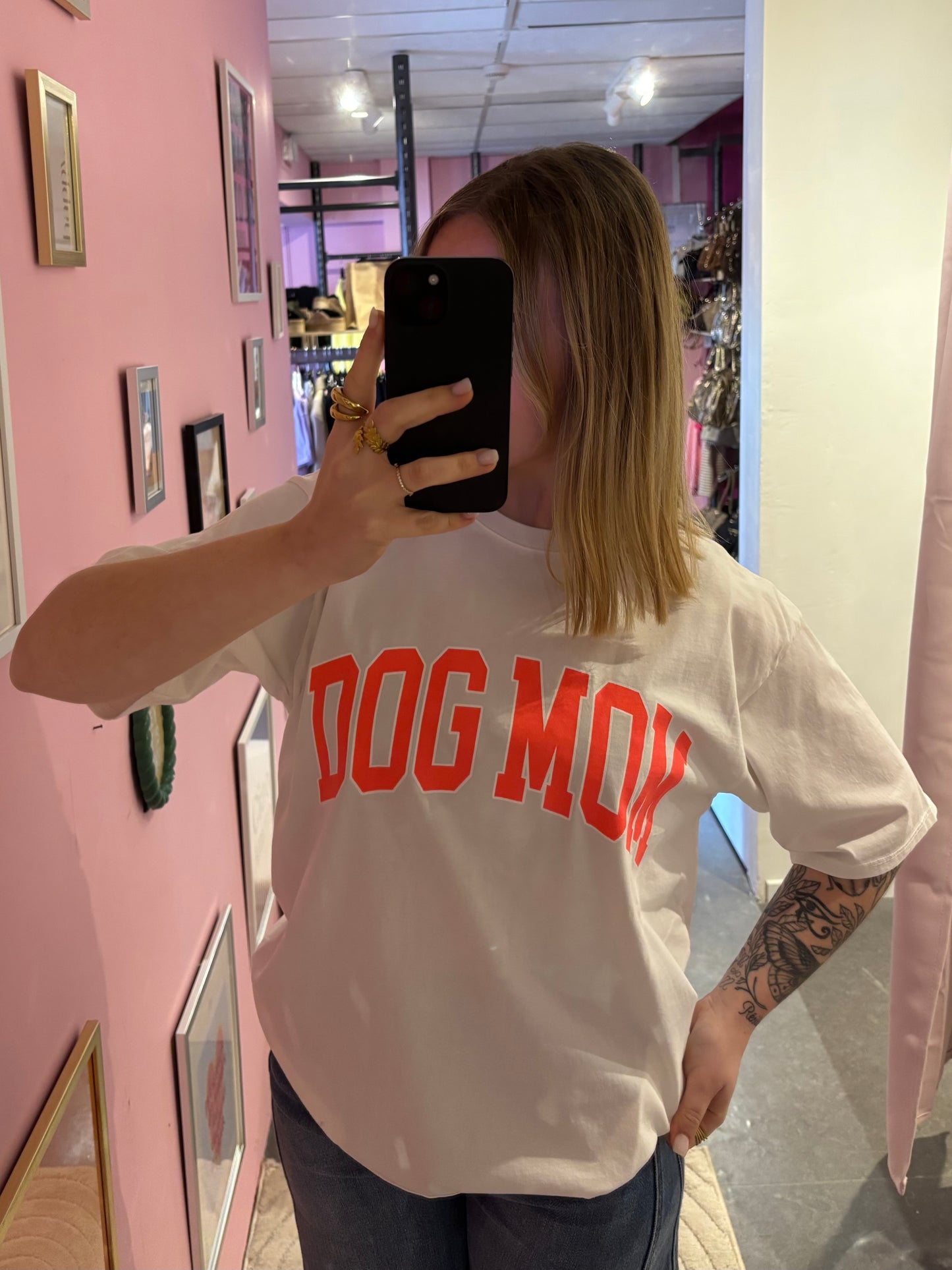 T shirt DOG MOM blanc