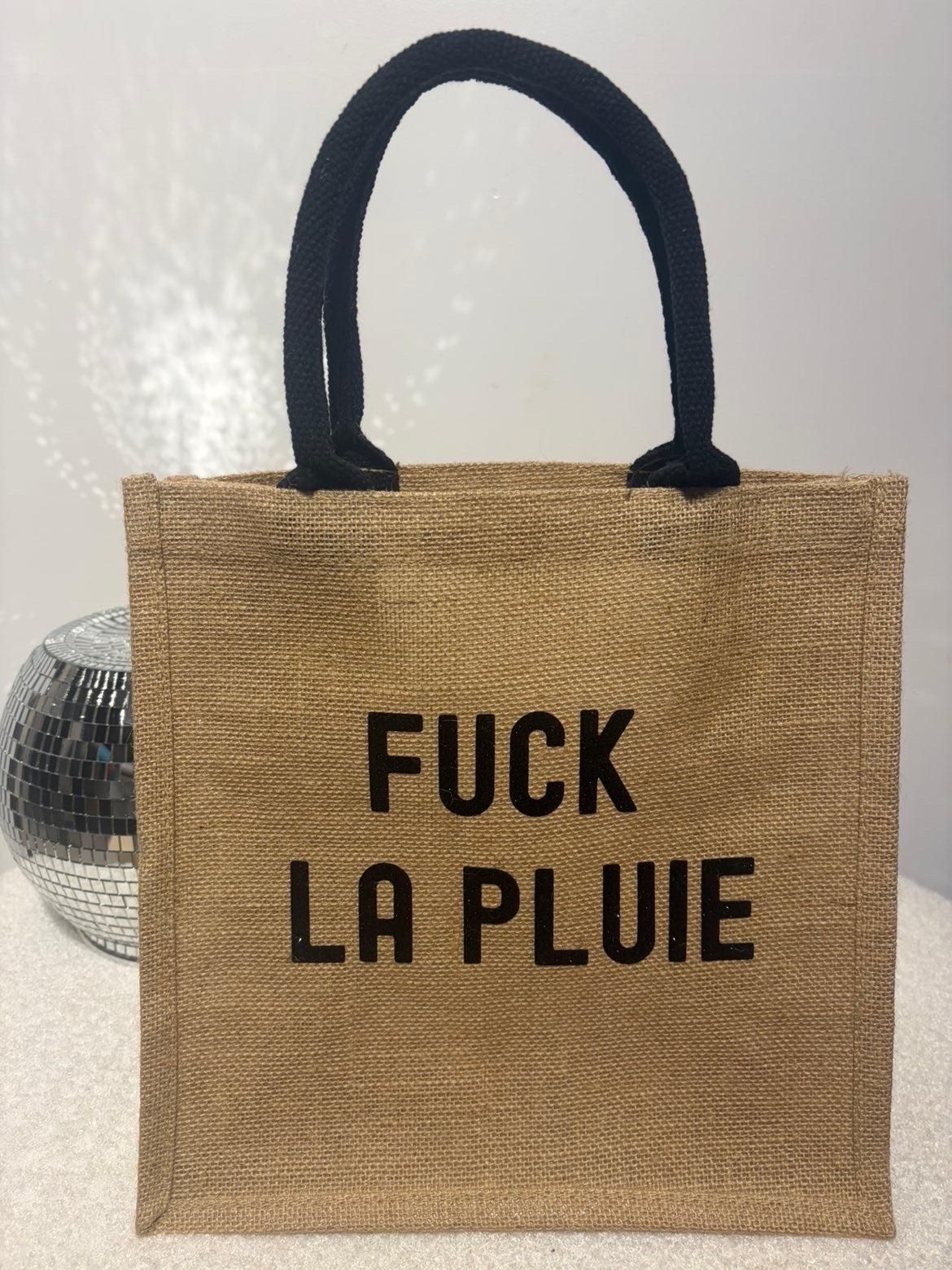 Sac en jute fuck la pluie beige