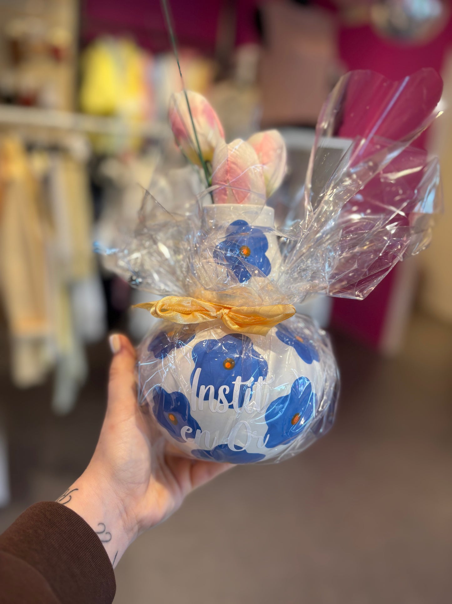 Vase Fleurs bleues instit en or