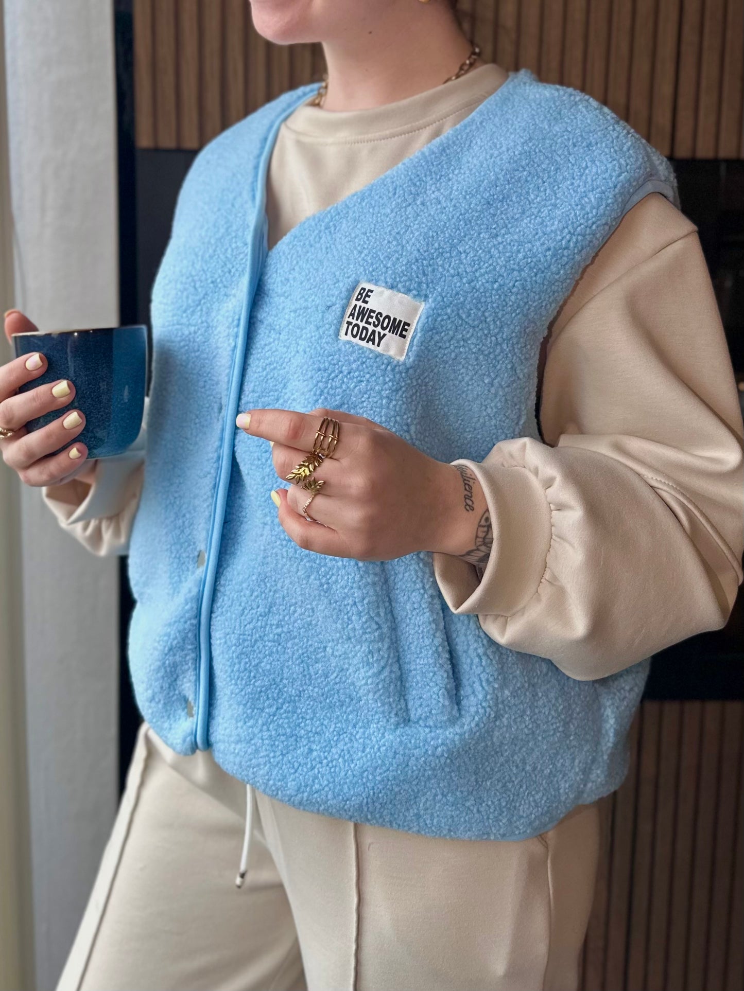 Gilet en Teddy Charlotte Bleu ciel