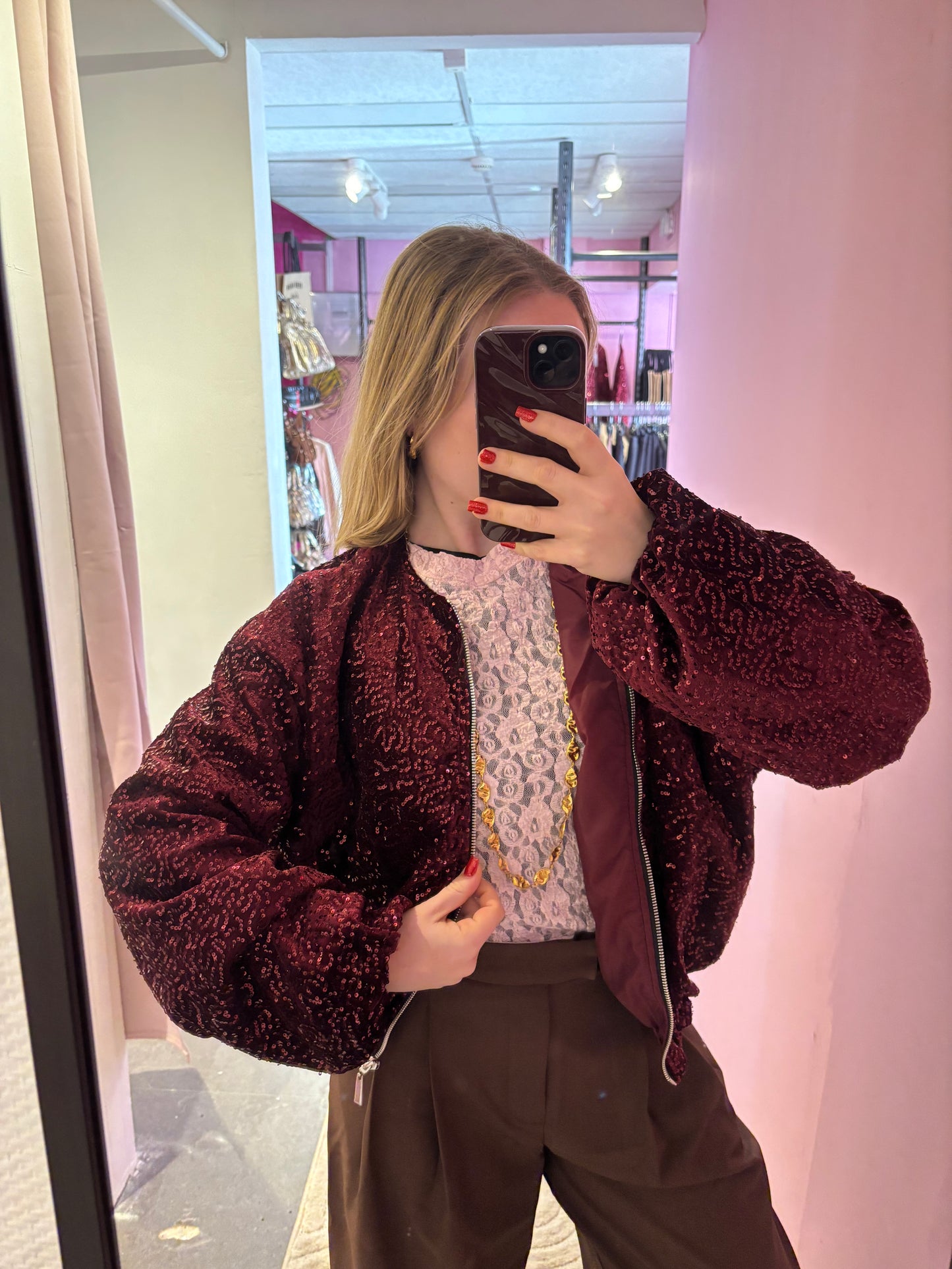 Bombers sequin bordeaux