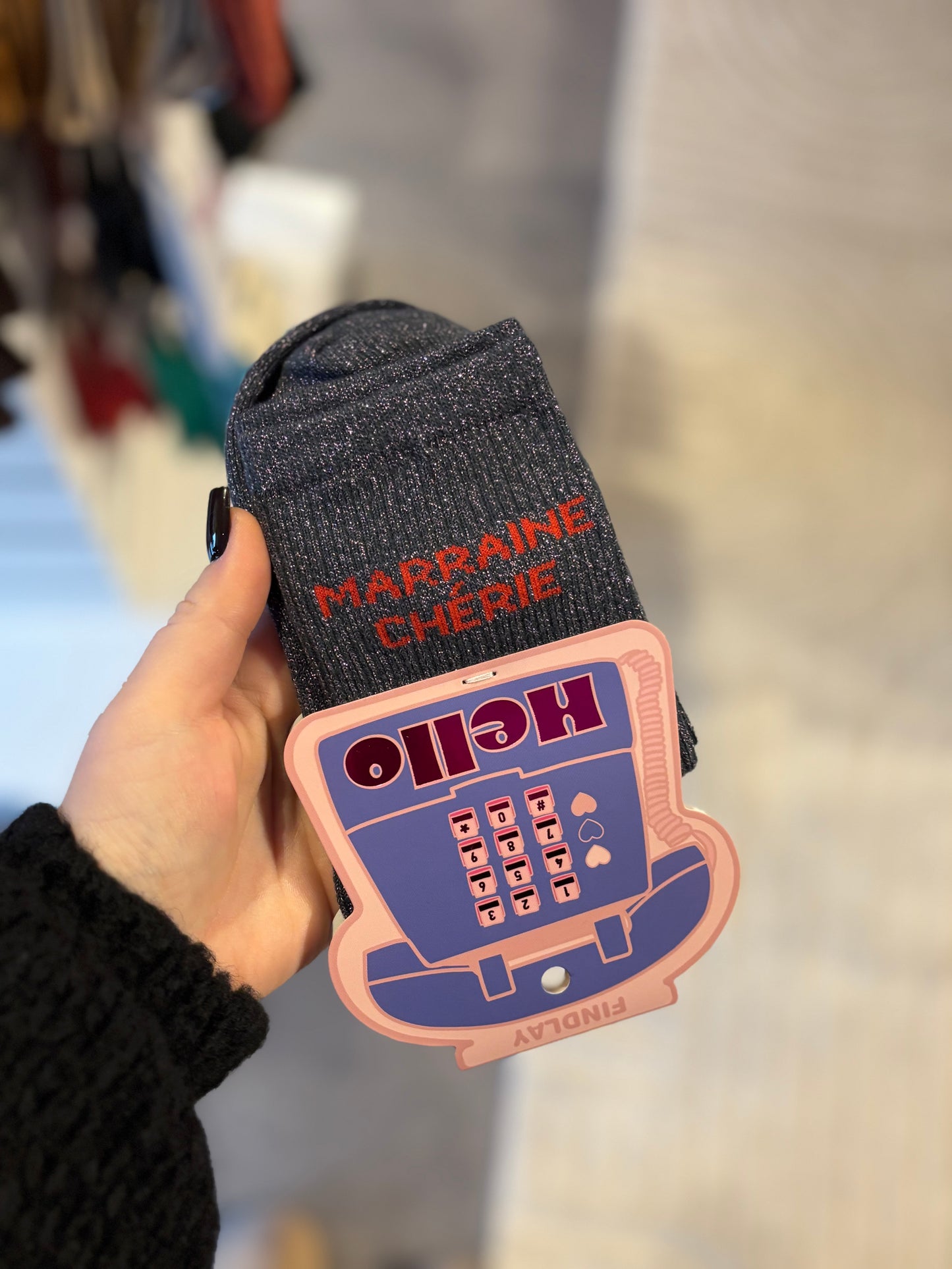 Chaussette Ă paillettes marraine bleue marine/gris