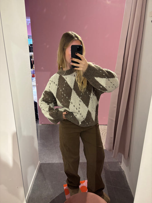 Pull Carreaux Taupe