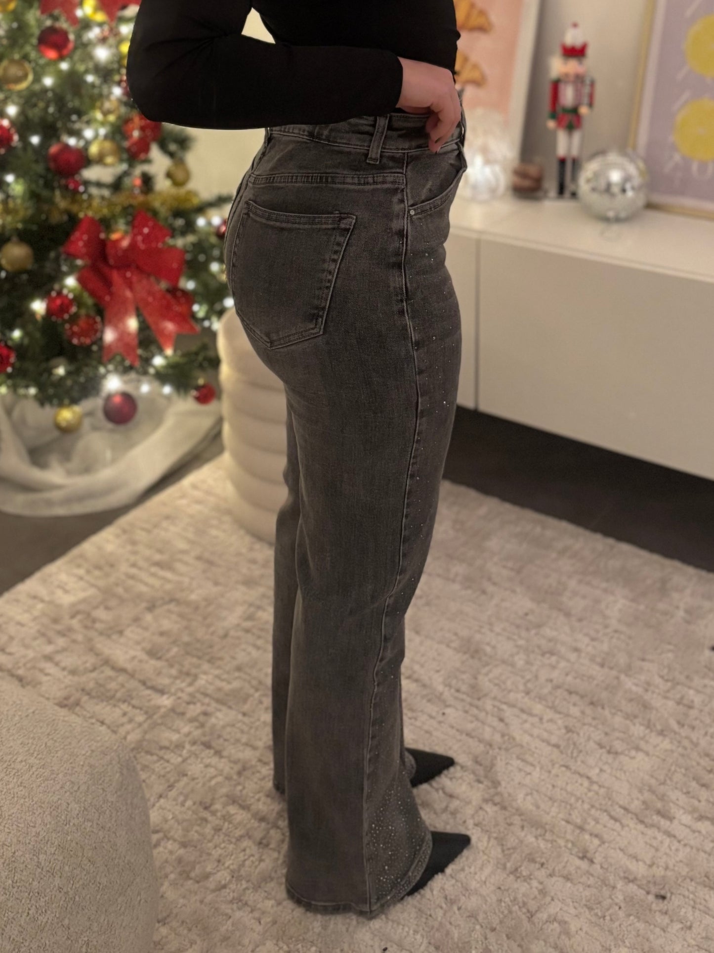 Jean gris strass délavé