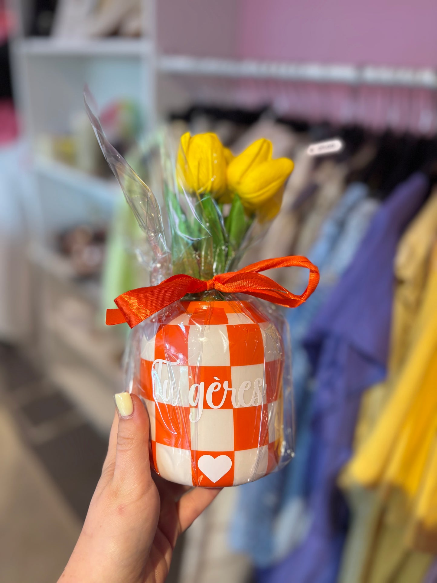 Vase à carreaux orange et blanc Tu gères