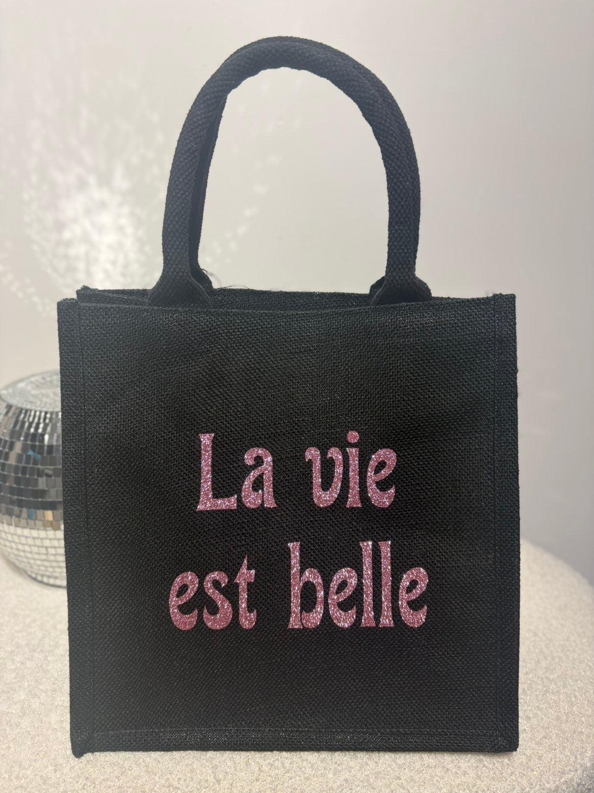 Sac en jute La vie est belle noir