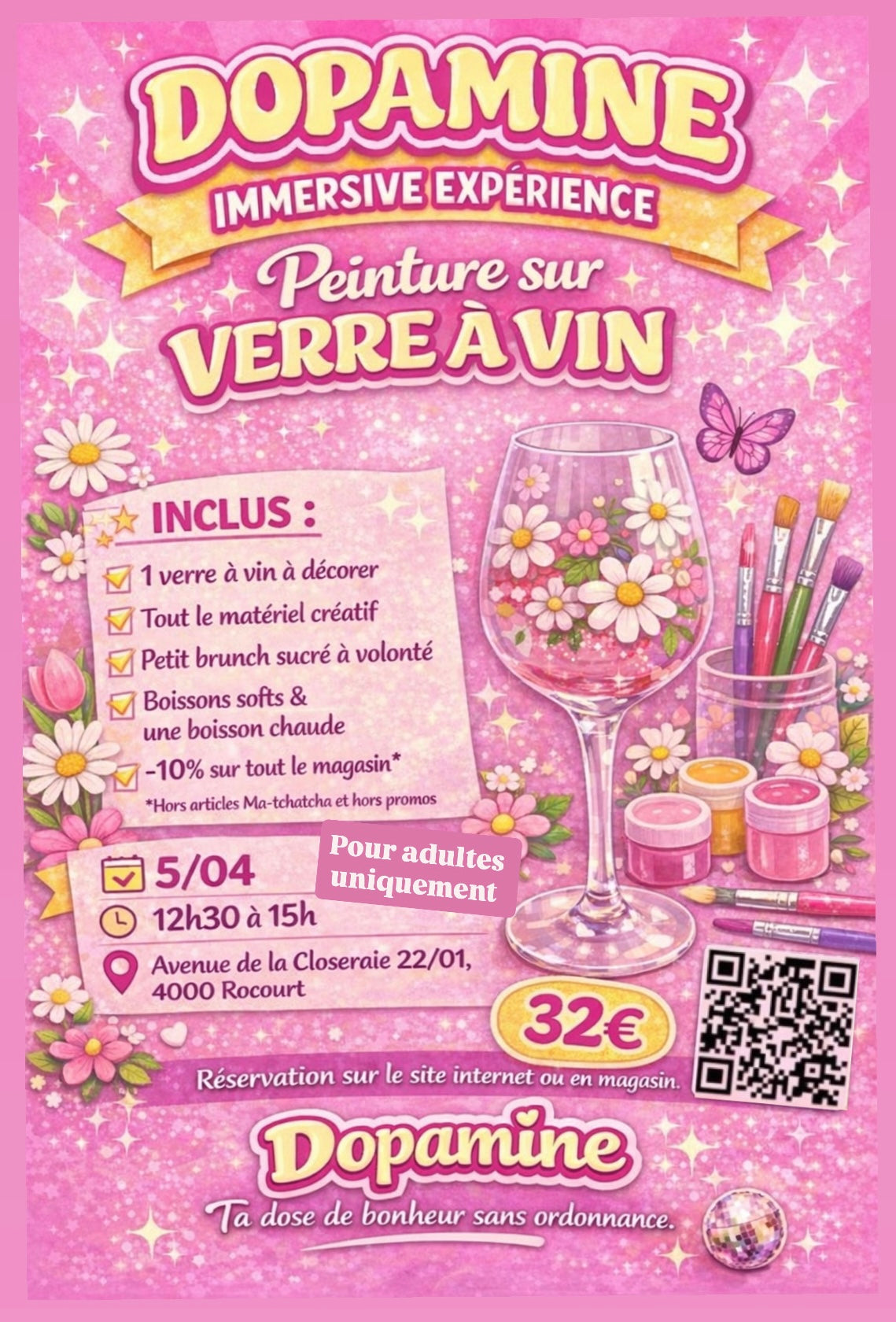 Dopamine immersive expérience : Peinture sur verre à vin 🌈💖