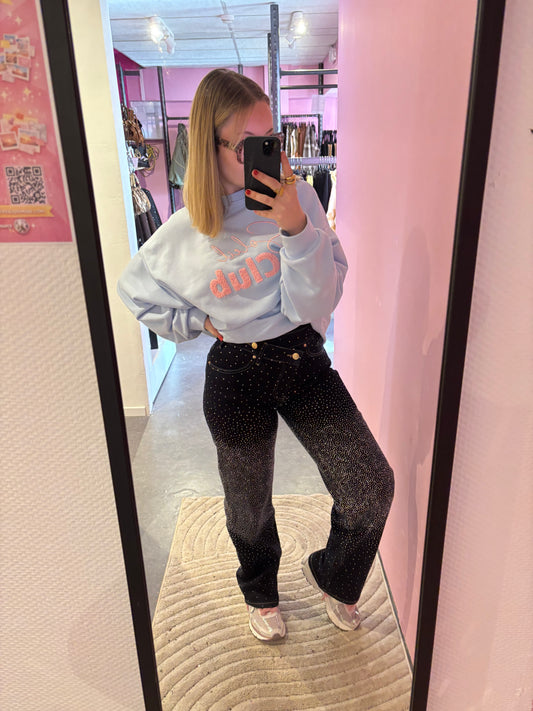 Jean asymétrique strass bleu marine