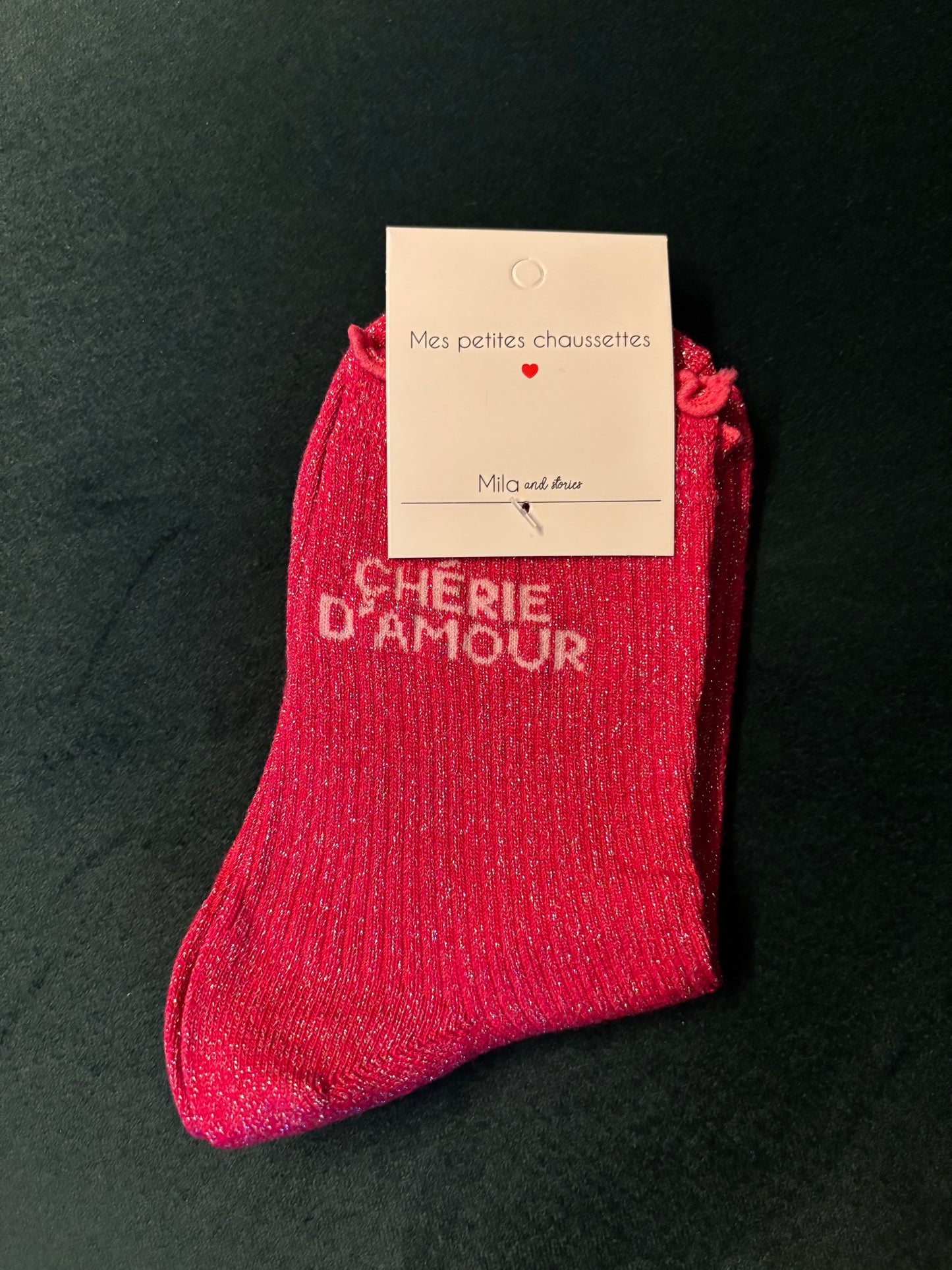 Chaussette à paillettes chérie d’amour rose