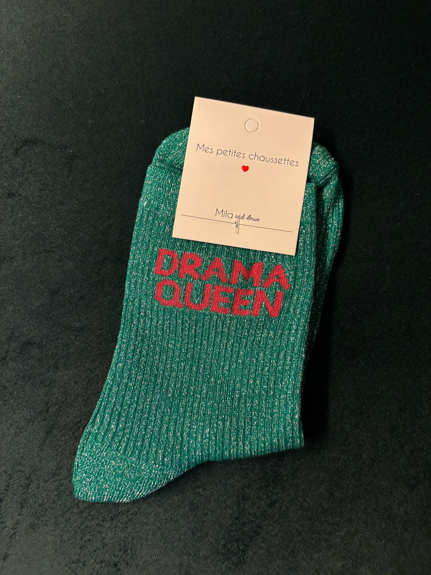 Chaussette à paillettes drama queen verte