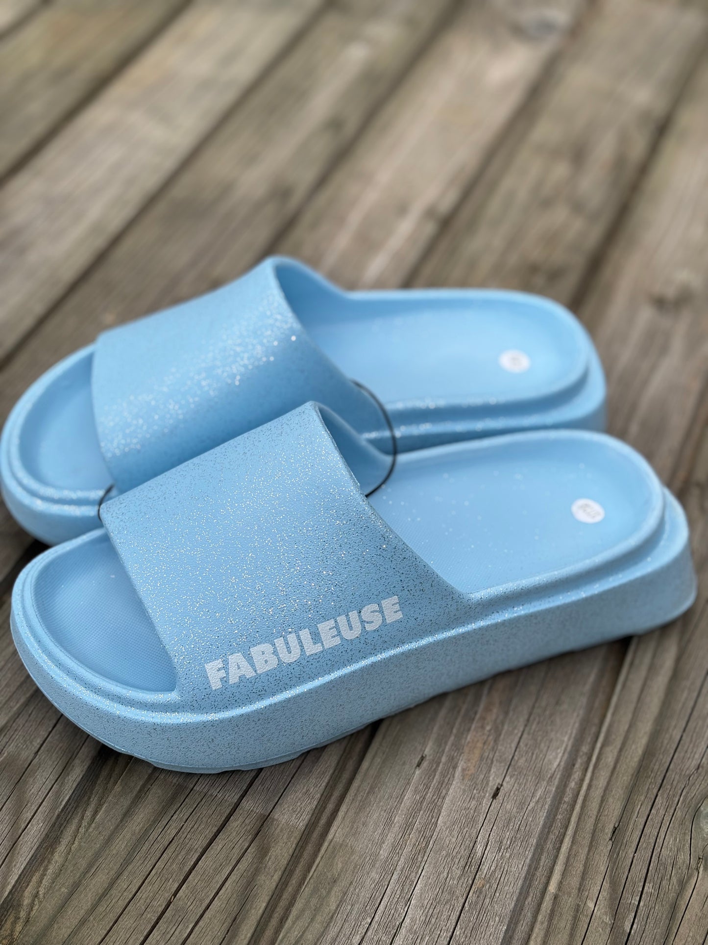 Claquette à paillettes fabuleuse bleu ciel