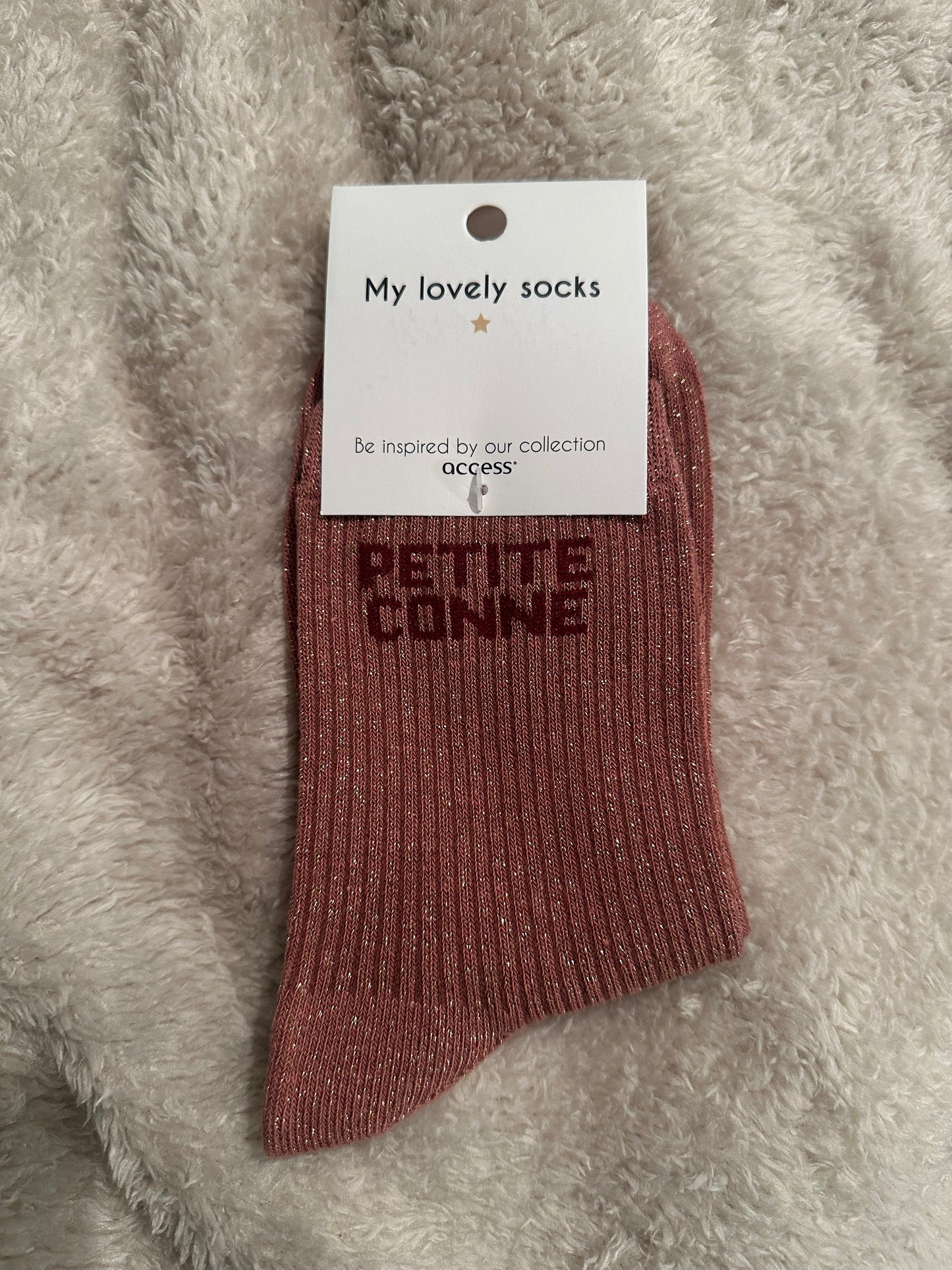 Chaussette à paillettes petite conne rose poudré