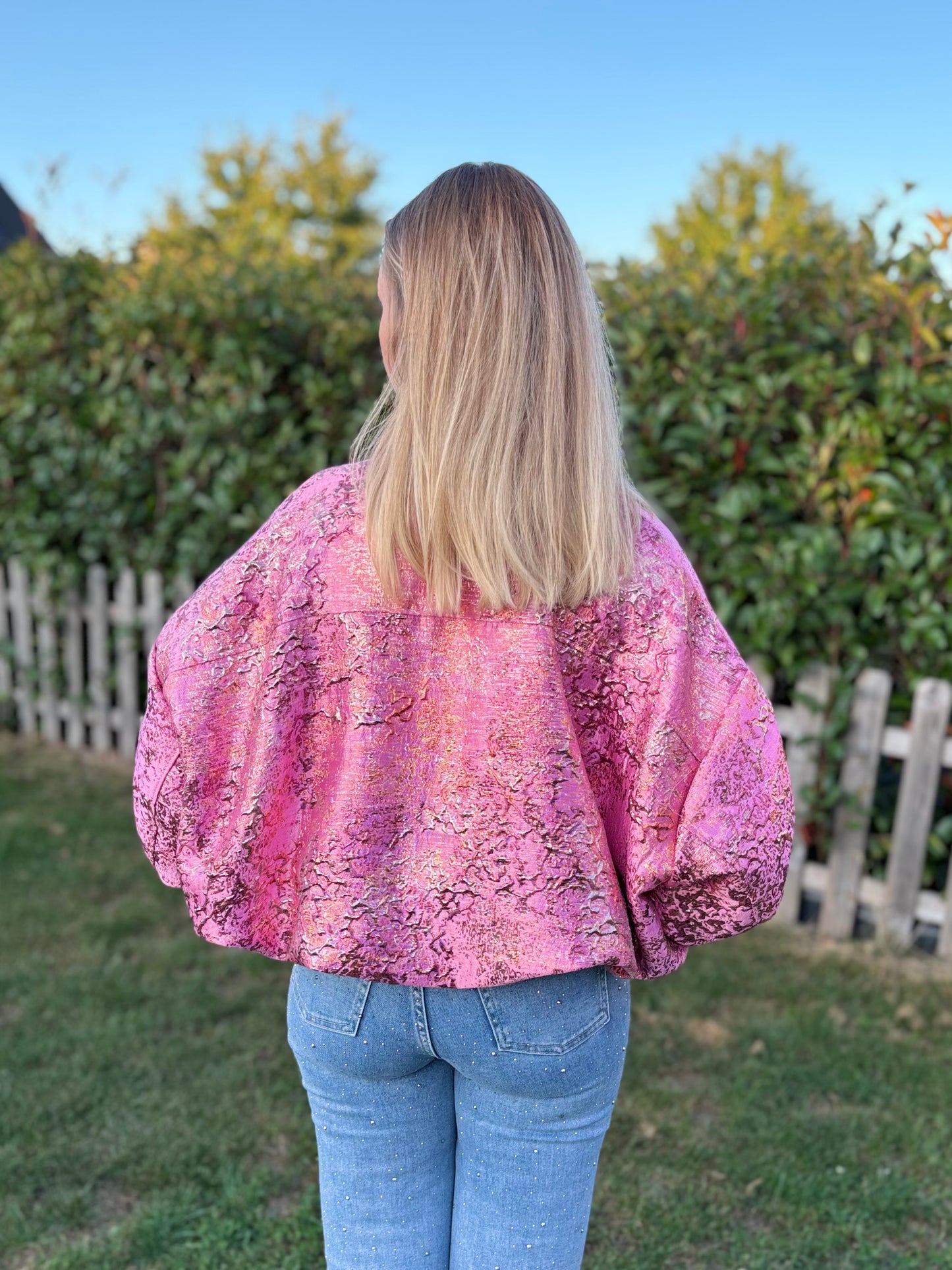 Veste Bomber Blossom Fushia et Dorée
