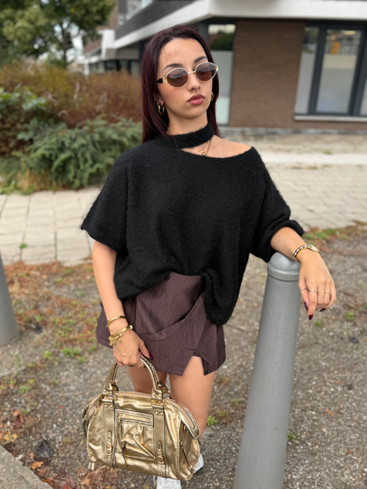 Jupe short satiné choco