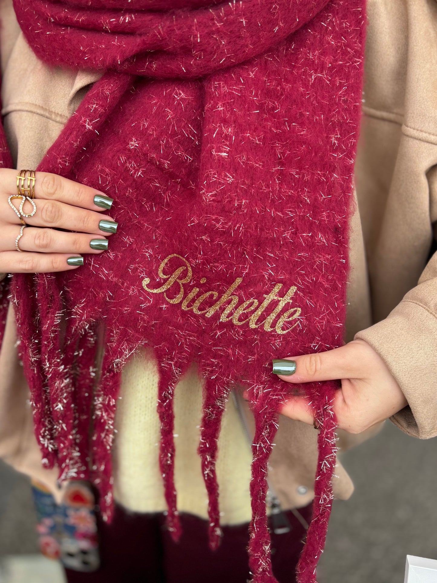 Écharpe Bichette Bordeaux à paillettes
