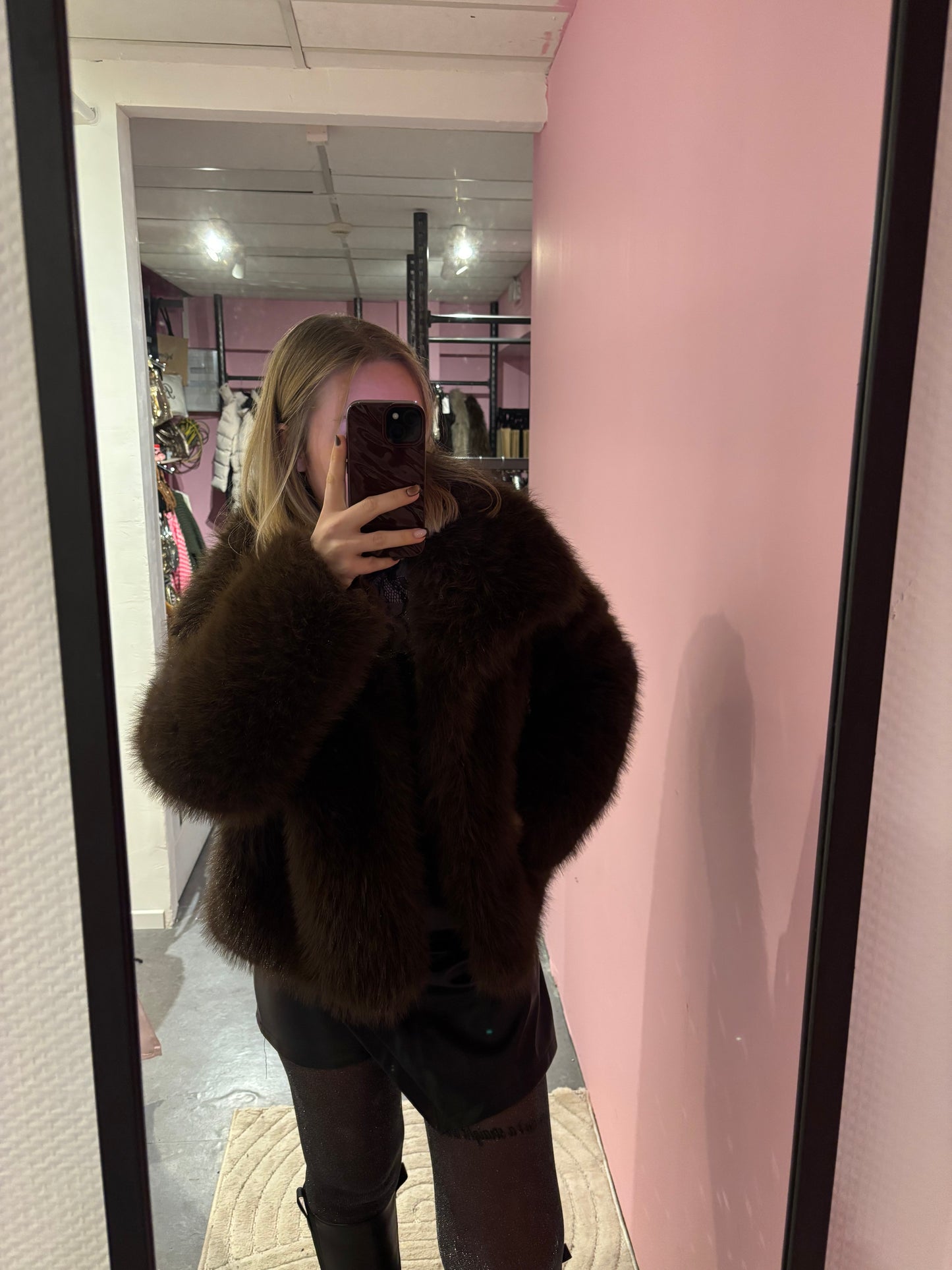 Veste en fausse fourrure choco / noire