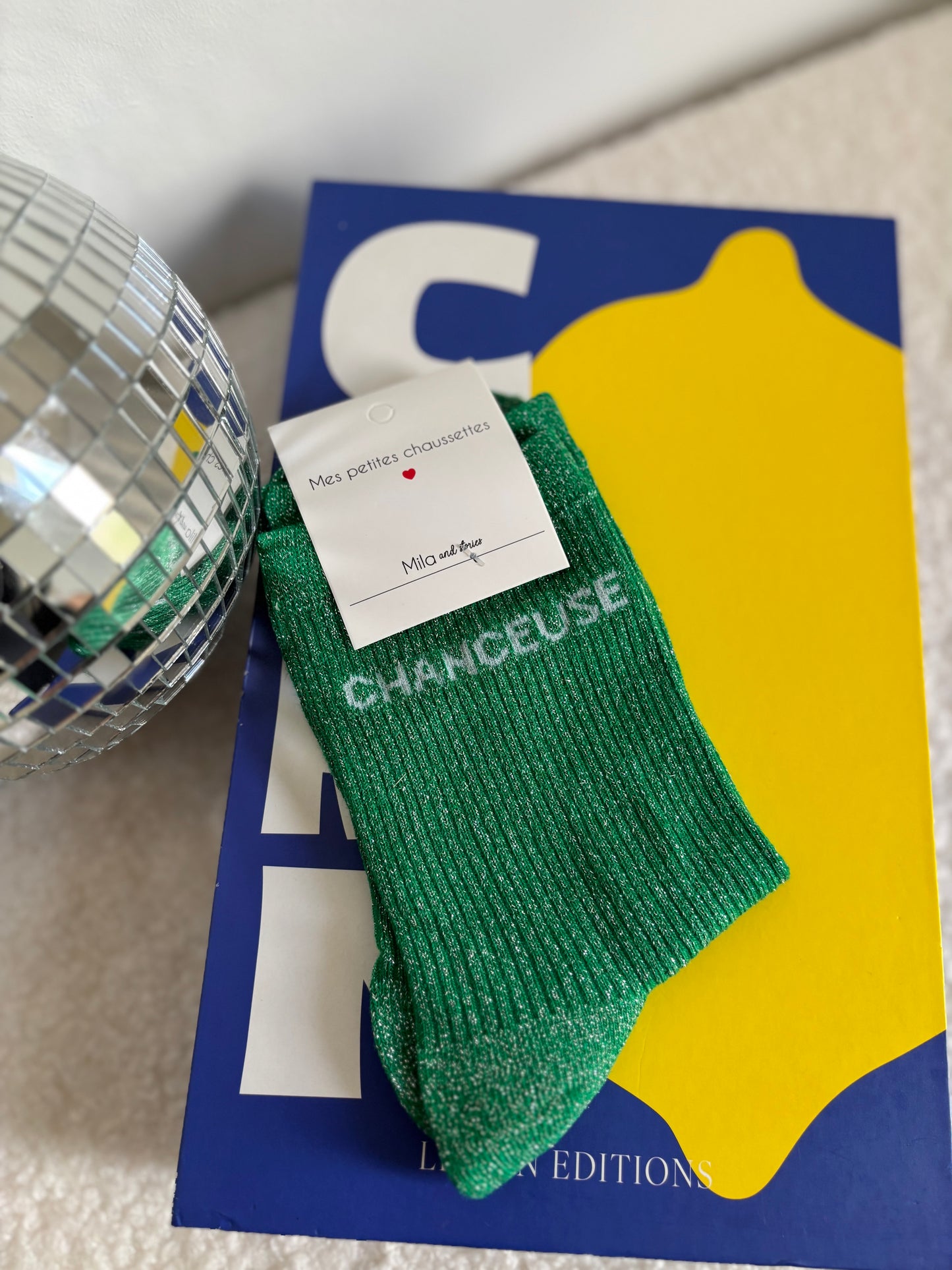 Chaussette à paillettes chanceuse verte