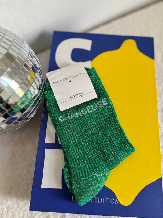 Chaussette à paillettes chanceuse verte
