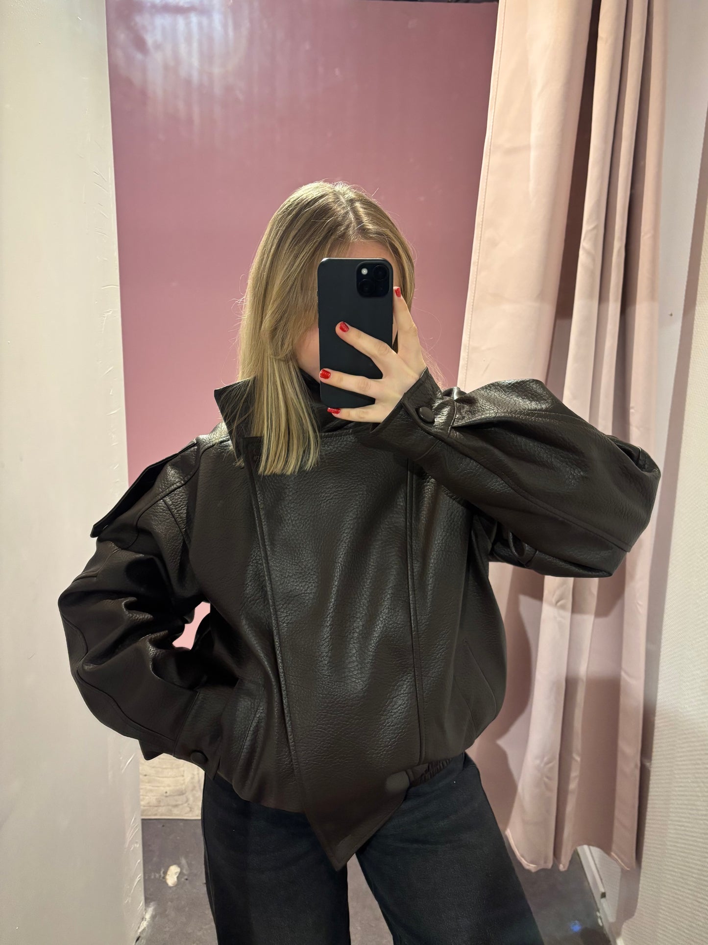 Veste simili cuir aviateur oversize Choco