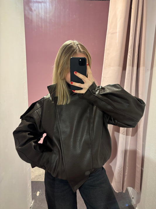 Veste simili cuir aviateur oversize Choco