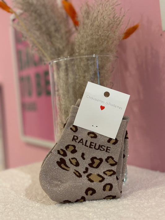 Chaussettes paillettes léopard râleuse