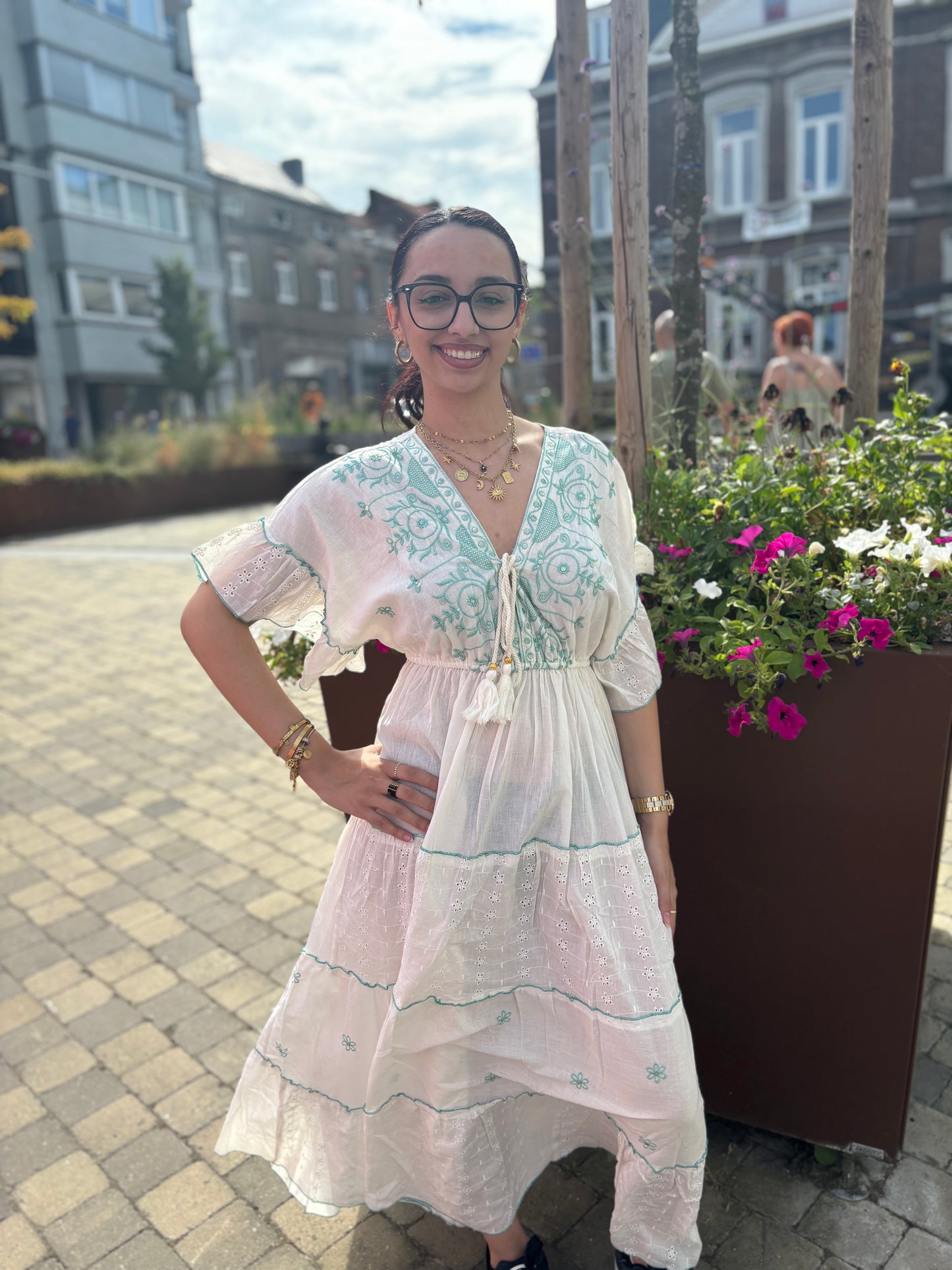 Robe Baya blanche et turquoise