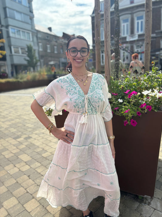 Robe Baya blanche et turquoise