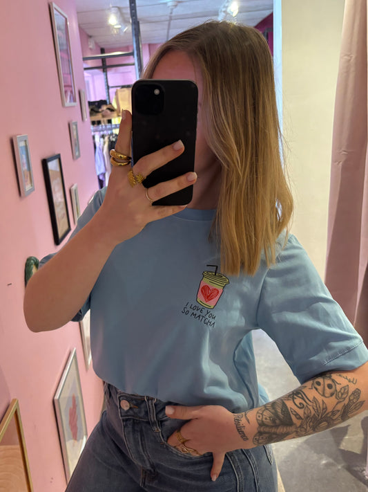 T shirt I love you so Matcha bleu