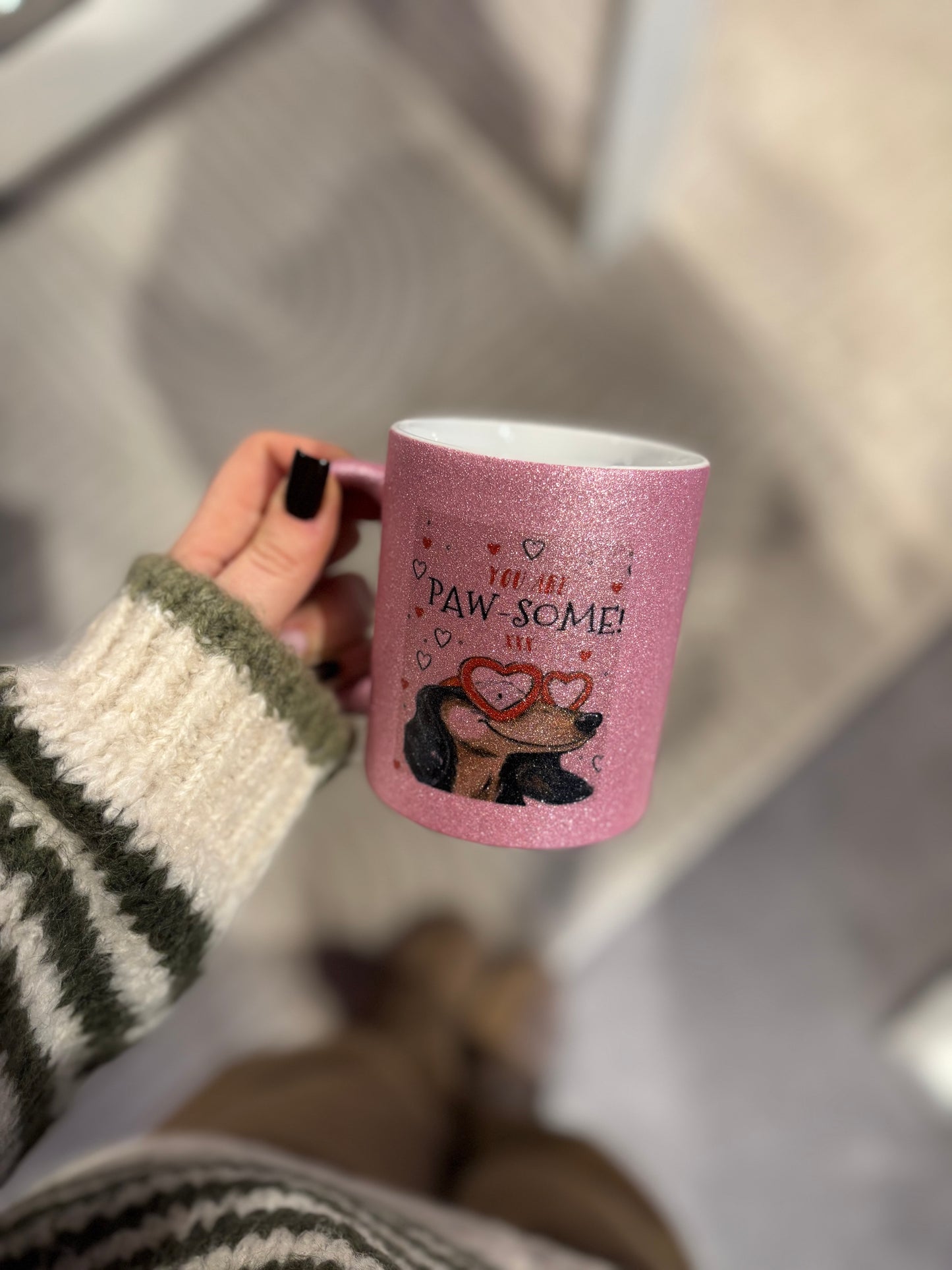 Mug Teckel rose paillettes